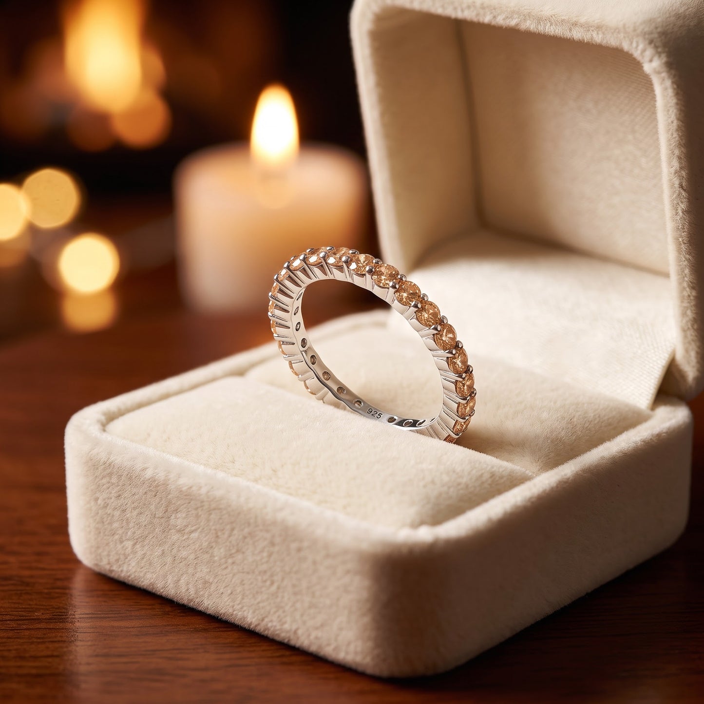 Sterling Silver Eternity Champagne CZ Ring for Women, Cubic Zirconia, Promise Ring Gift view 3