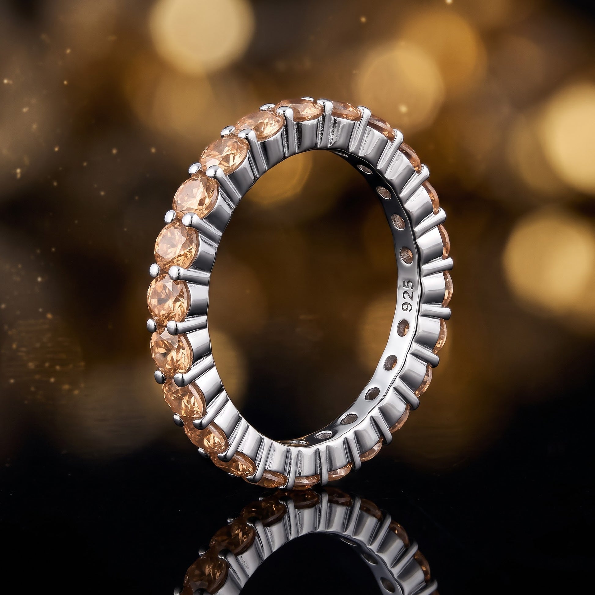 Sterling Silver Eternity Champagne CZ Ring for Women, Cubic Zirconia, Promise Ring Gift view 4