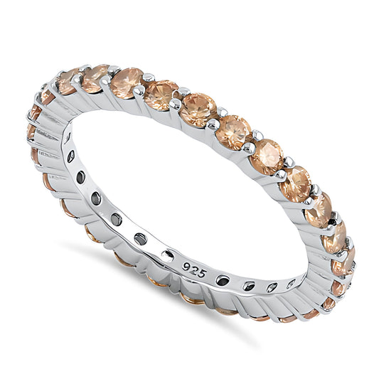 Sterling Silver Eternity Champagne CZ Ring for Women, Cubic Zirconia, Promise Ring Gift