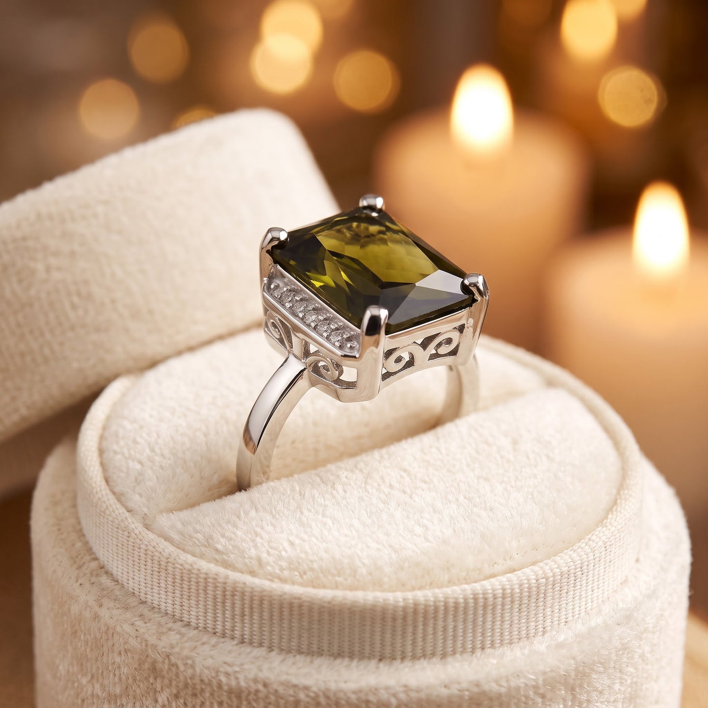 Sterling Silver Big Peridot Rectangle CZ Ring for Women, Cubic Zirconia, Promise Ring Gift view 3