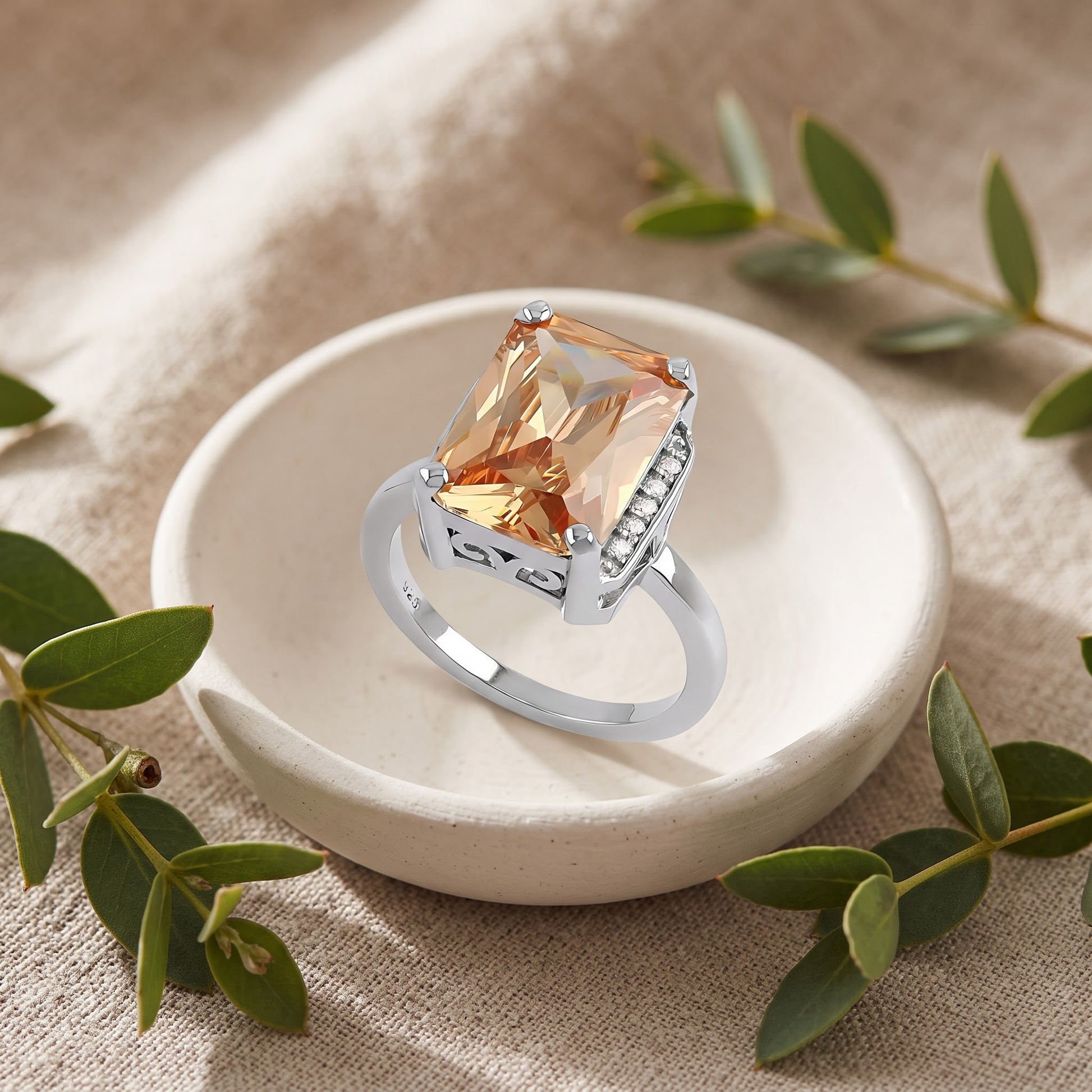 Sterling Silver Big Champagne Rectangle CZ Ring for Women, Cubic Zirconia, Promise Ring Gift view 2