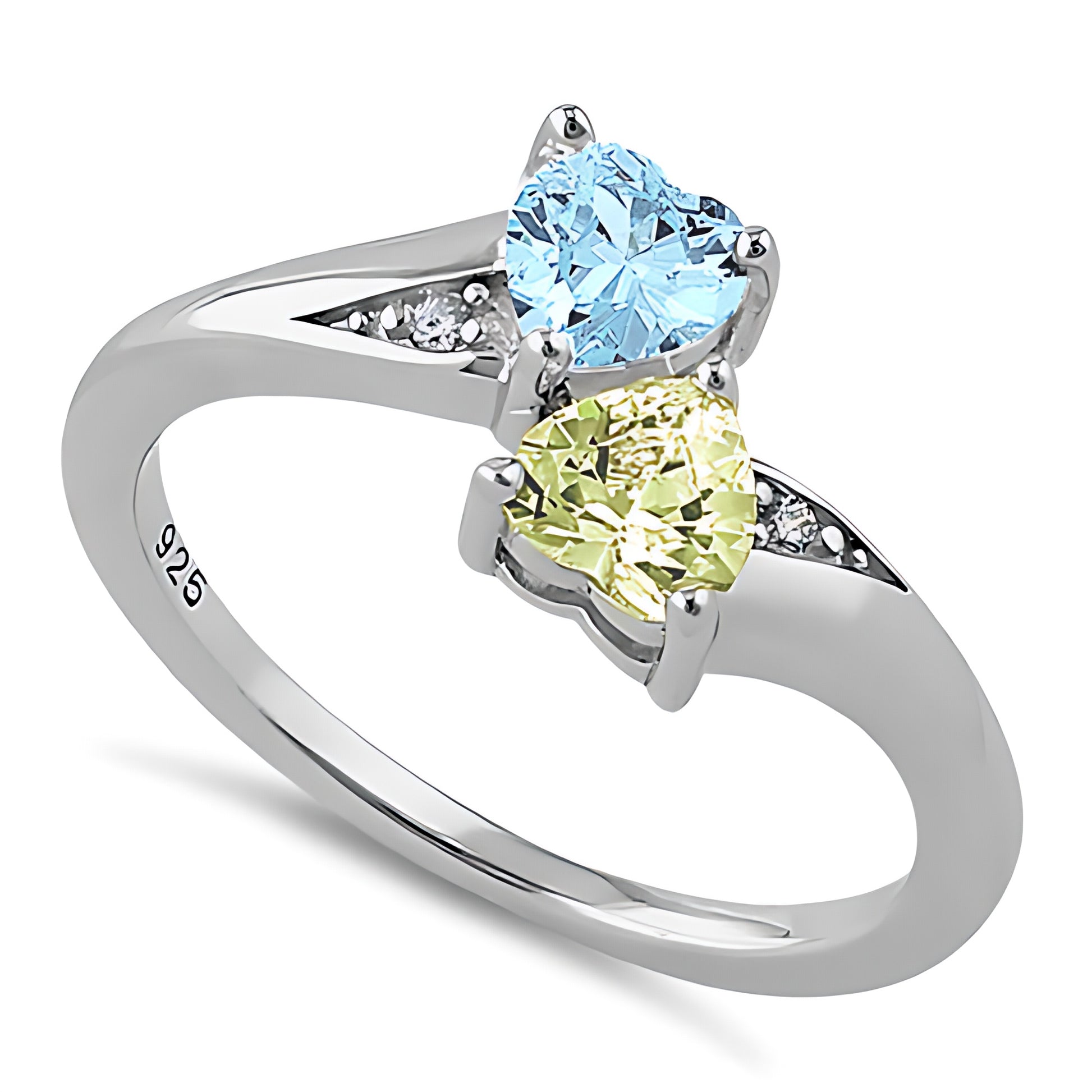 Sterling Silver Double Heart Apple Green & Aquamarine CZ Ring for Women, Heart Cubic Zirconia, Promise Ring Gift