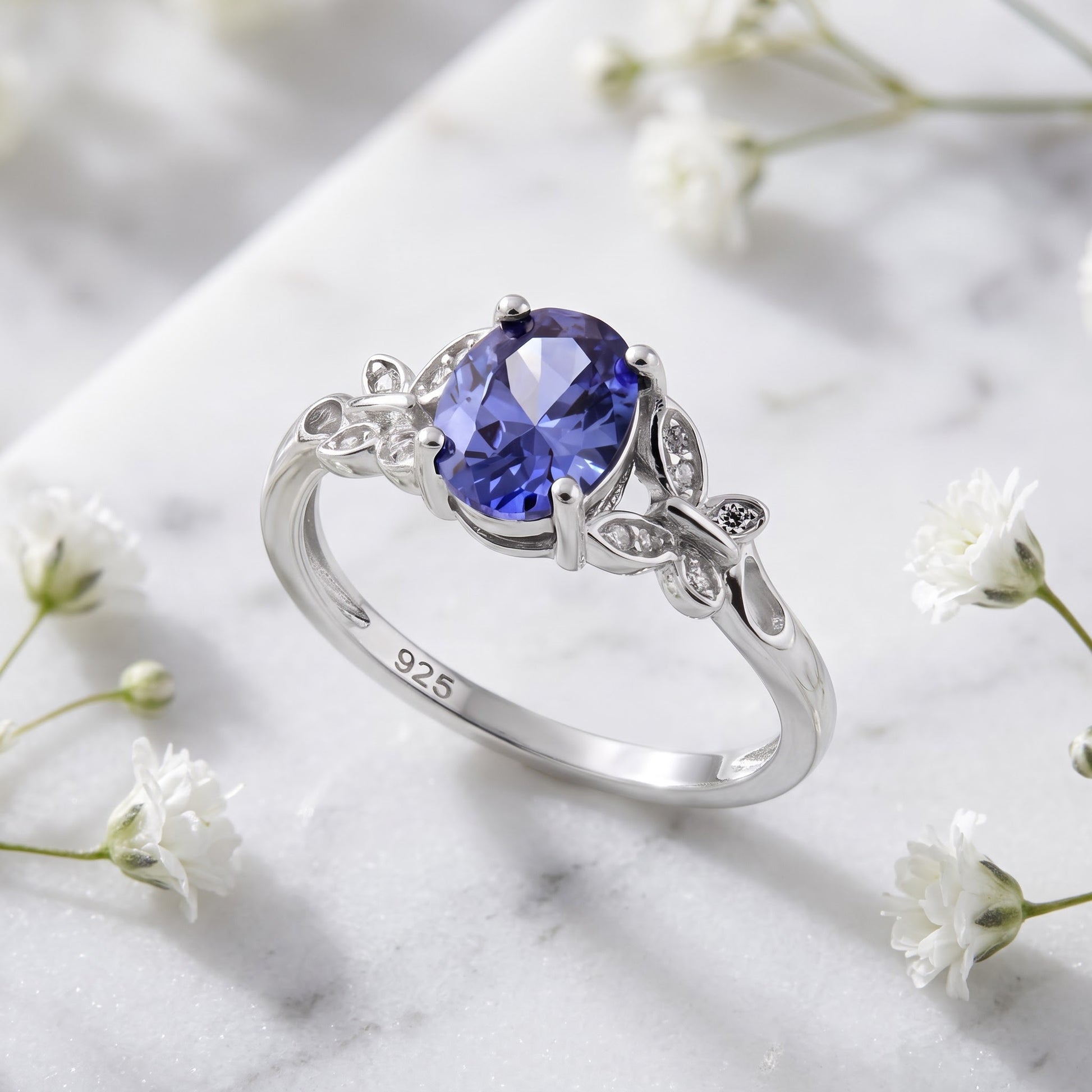 Sterling Silver Double Butterfly Tanzanite Center Stone CZ Ring for Women, Cubic Zirconia, Promise Ring Gift view 1