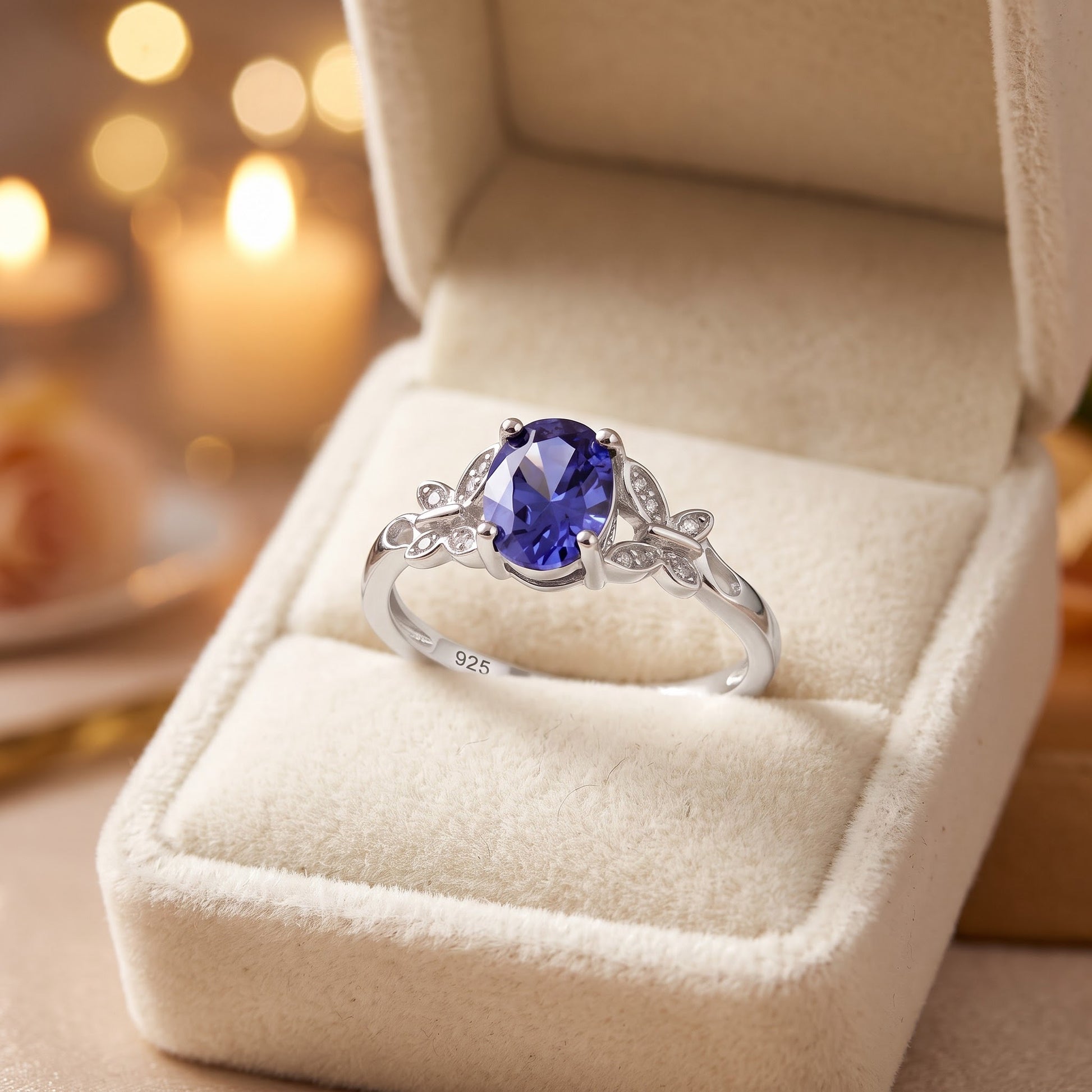 Sterling Silver Double Butterfly Tanzanite Center Stone CZ Ring for Women, Cubic Zirconia, Promise Ring Gift view 3