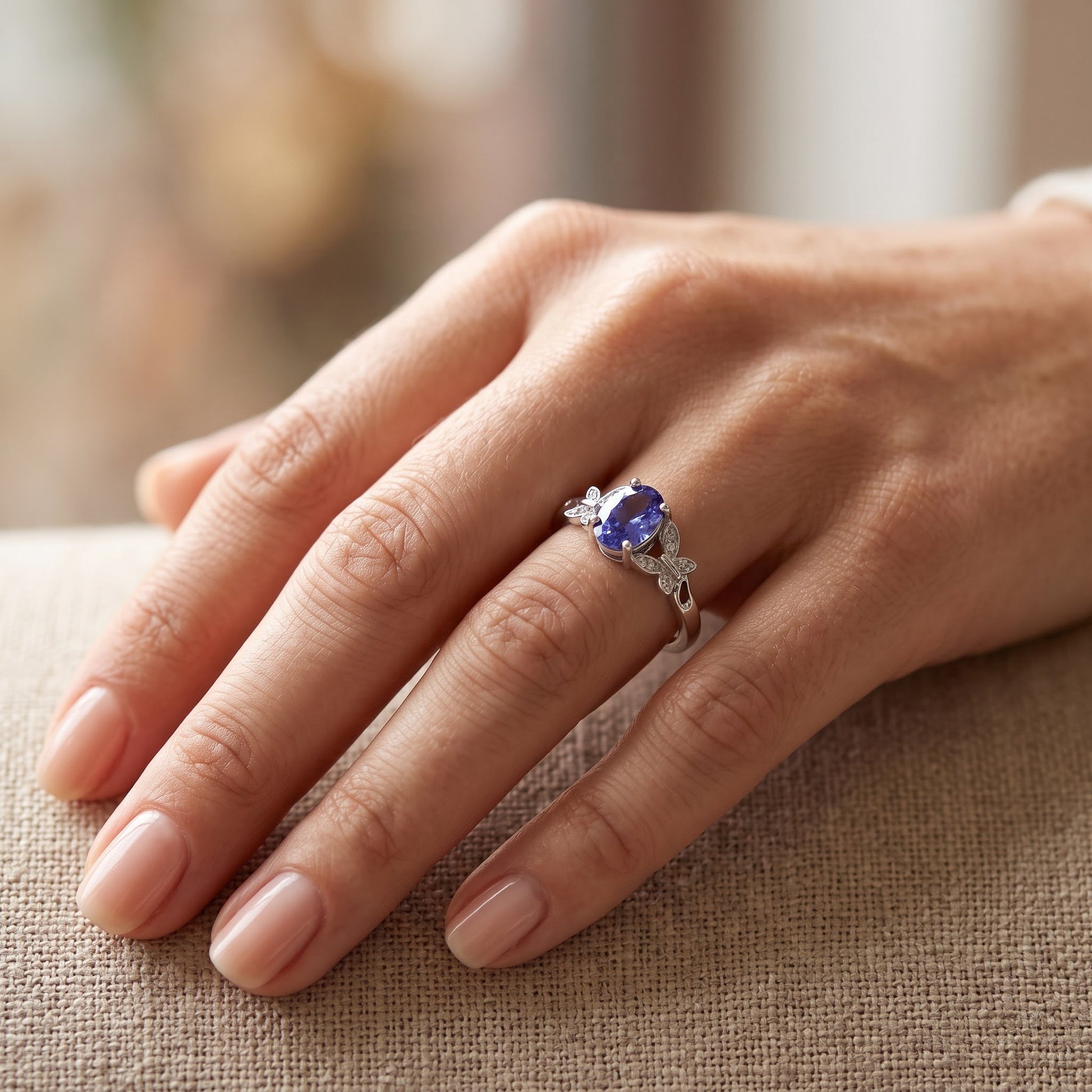 Sterling Silver Double Butterfly Tanzanite Center Stone CZ Ring for Women, Cubic Zirconia, Promise Ring Gift view 5