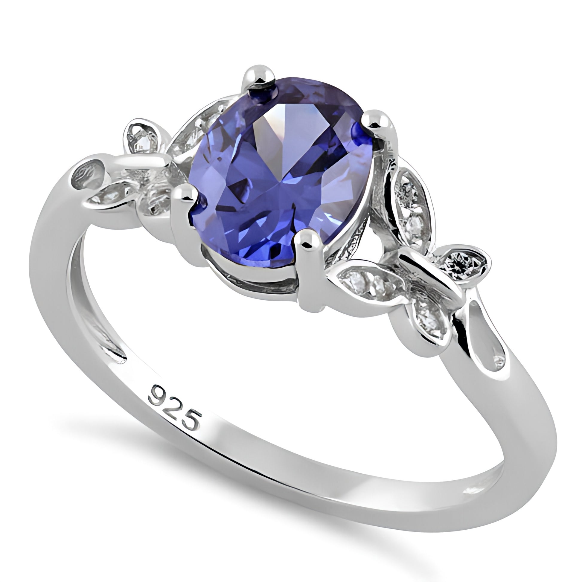 Sterling Silver Double Butterfly Tanzanite Center Stone CZ Ring for Women, Cubic Zirconia, Promise Ring Gift