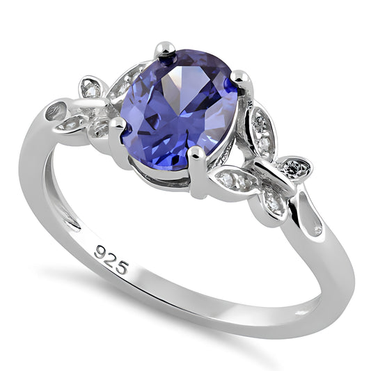 Sterling Silver Double Butterfly Tanzanite Center Stone CZ Ring for Women, Cubic Zirconia, Promise Ring Gift