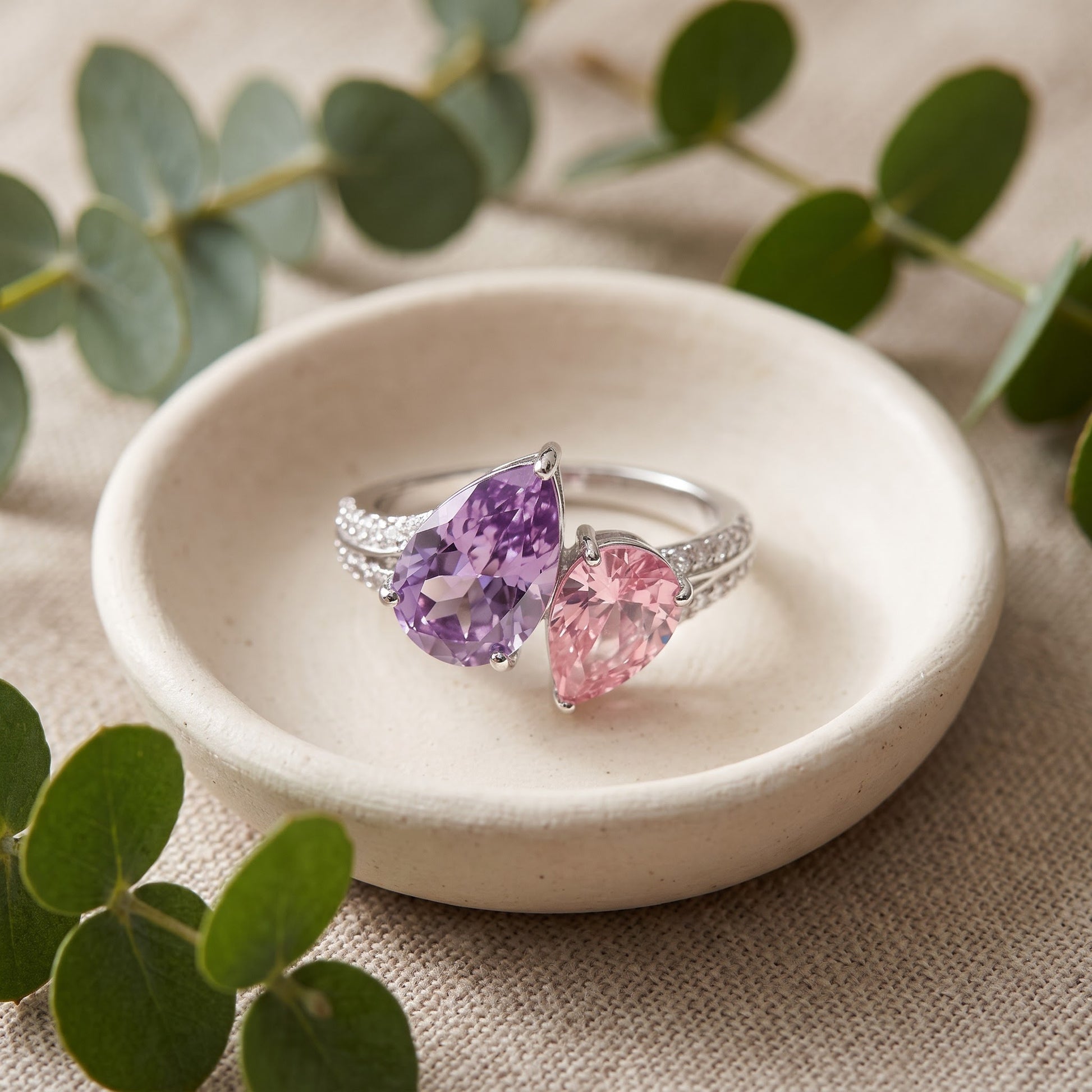 Sterling Silver Dreamy Pink & Lavender Pear CZ Ring for Women, Pear Cubic Zirconia, Promise Ring Gift view 2