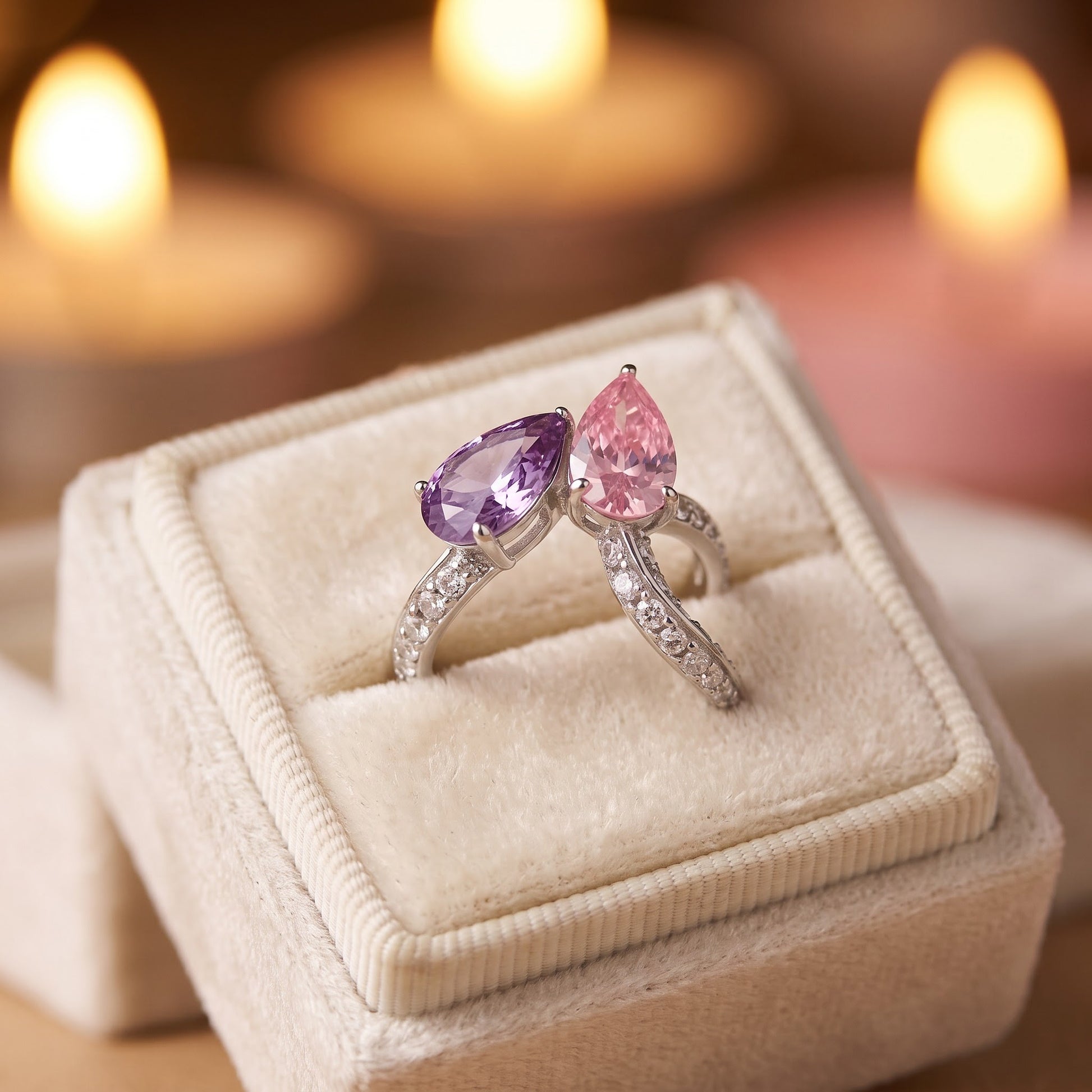 Sterling Silver Dreamy Pink & Lavender Pear CZ Ring for Women, Pear Cubic Zirconia, Promise Ring Gift view 3