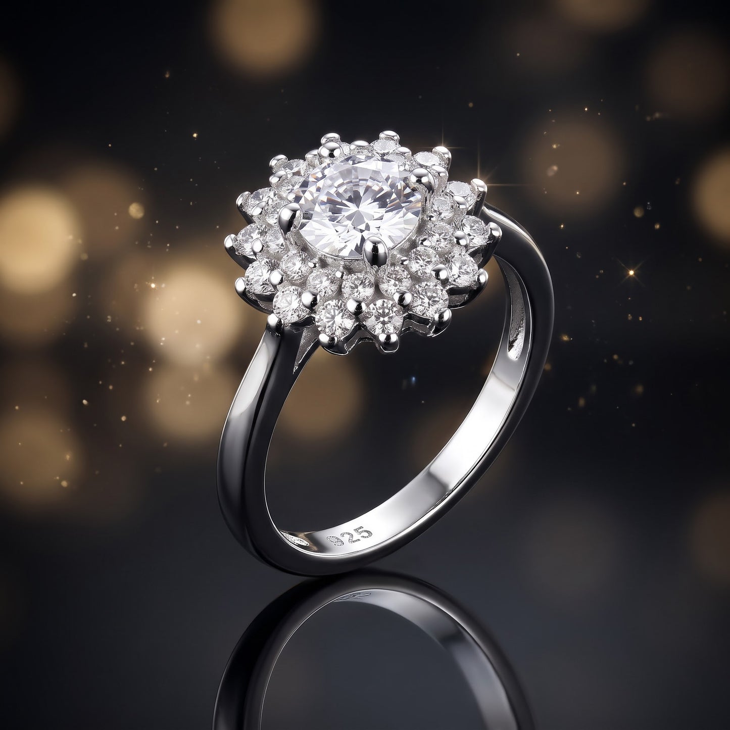 Sterling Silver Double Halo Sunflower Engagement CZ Ring for Women, Cubic Zirconia, Promise Ring Gift view 4