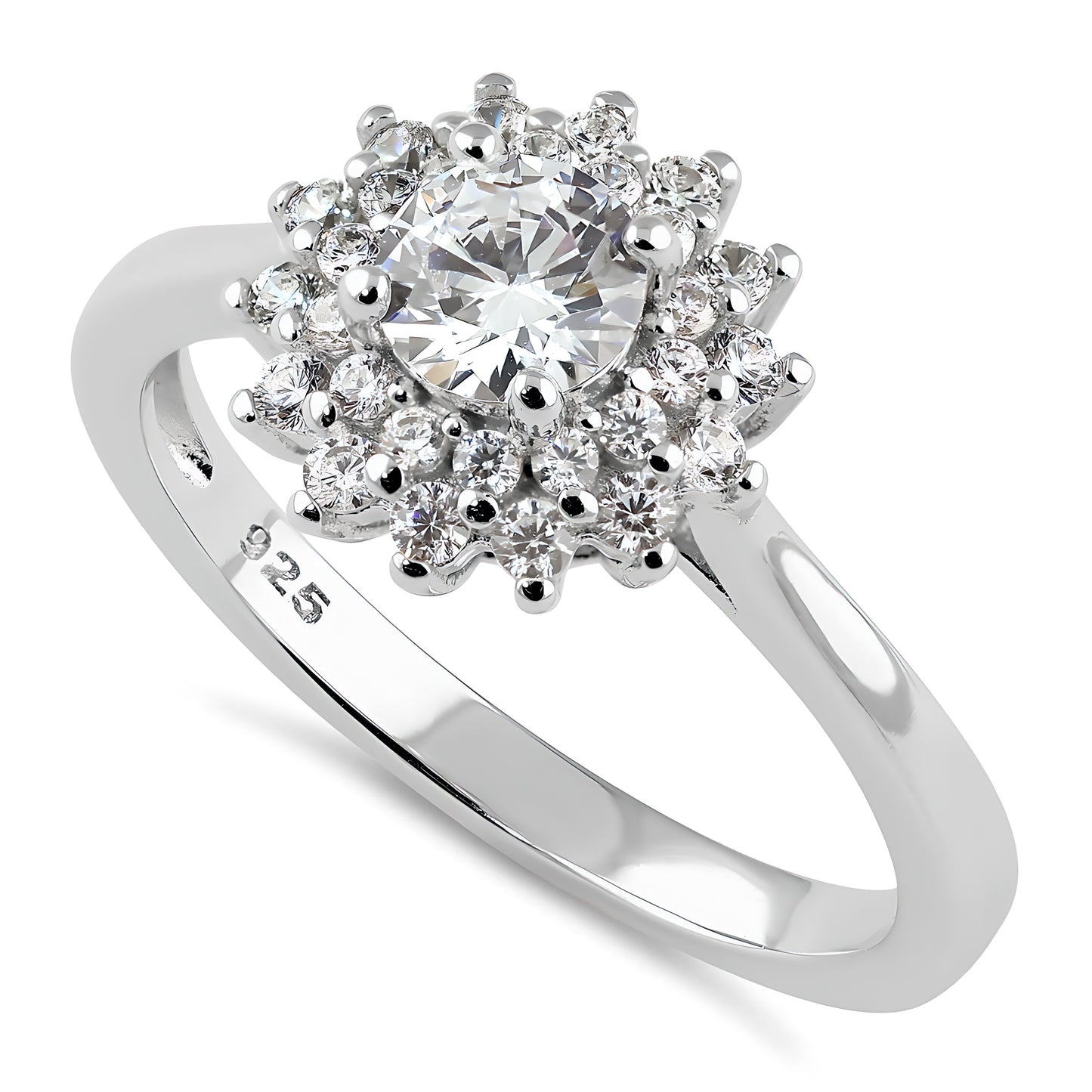 Sterling Silver Double Halo Sunflower Engagement CZ Ring for Women, Cubic Zirconia, Promise Ring Gift