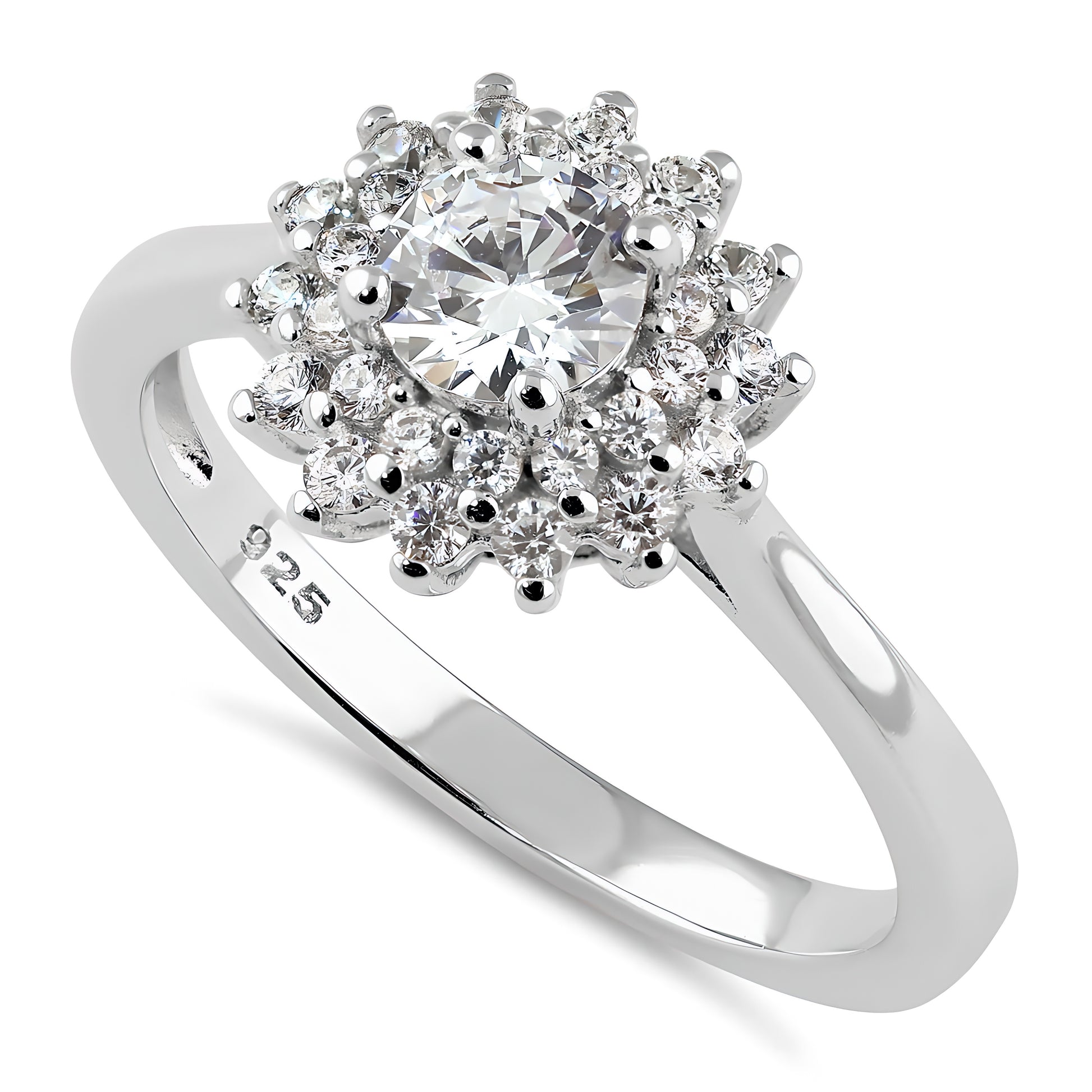 Sterling Silver Double Halo Sunflower Engagement CZ Ring for Women, Cubic Zirconia, Promise Ring Gift