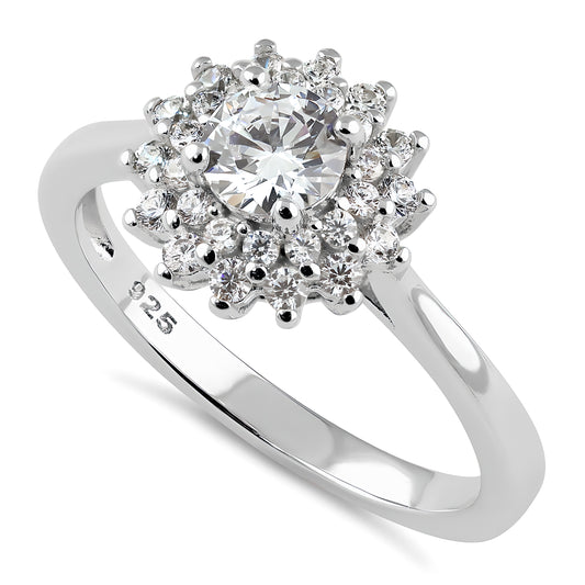 Sterling Silver Double Halo Sunflower Engagement CZ Ring for Women, Cubic Zirconia, Promise Ring Gift