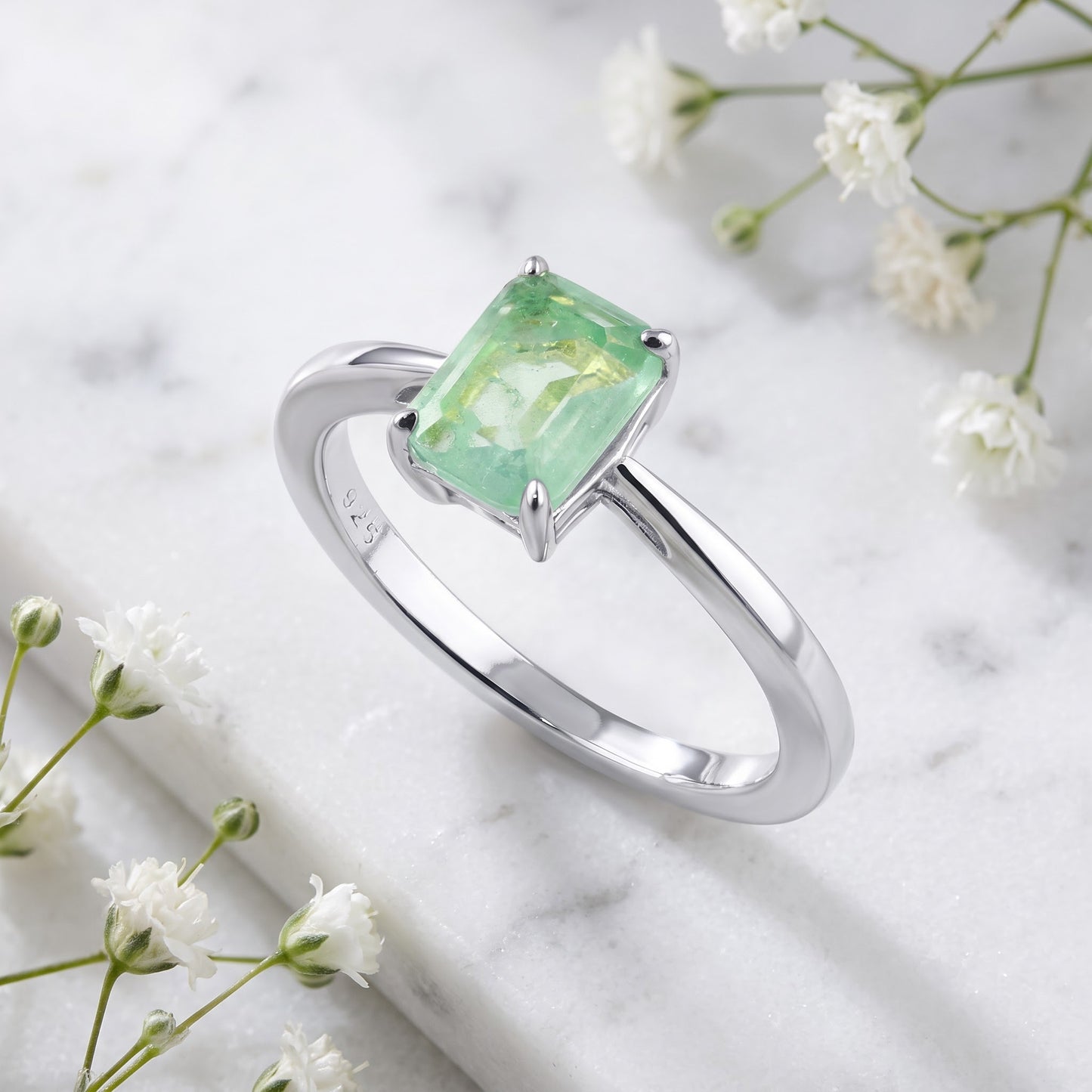 Sterling Silver Gold Plated Light Green CZ Crackle Effect Ring for Women, Cubic Zirconia, Promise Ring Gift view 1