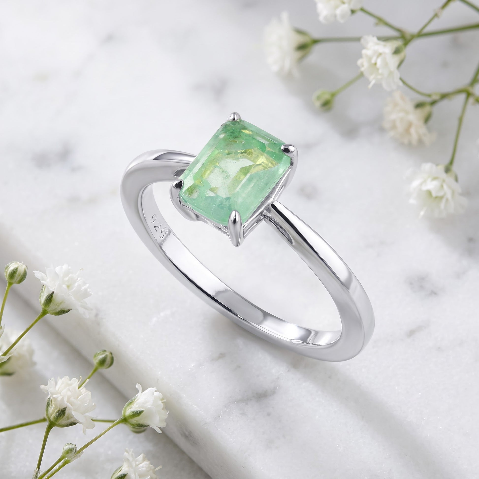 Sterling Silver Gold Plated Light Green CZ Crackle Effect Ring for Women, Cubic Zirconia, Promise Ring Gift view 1