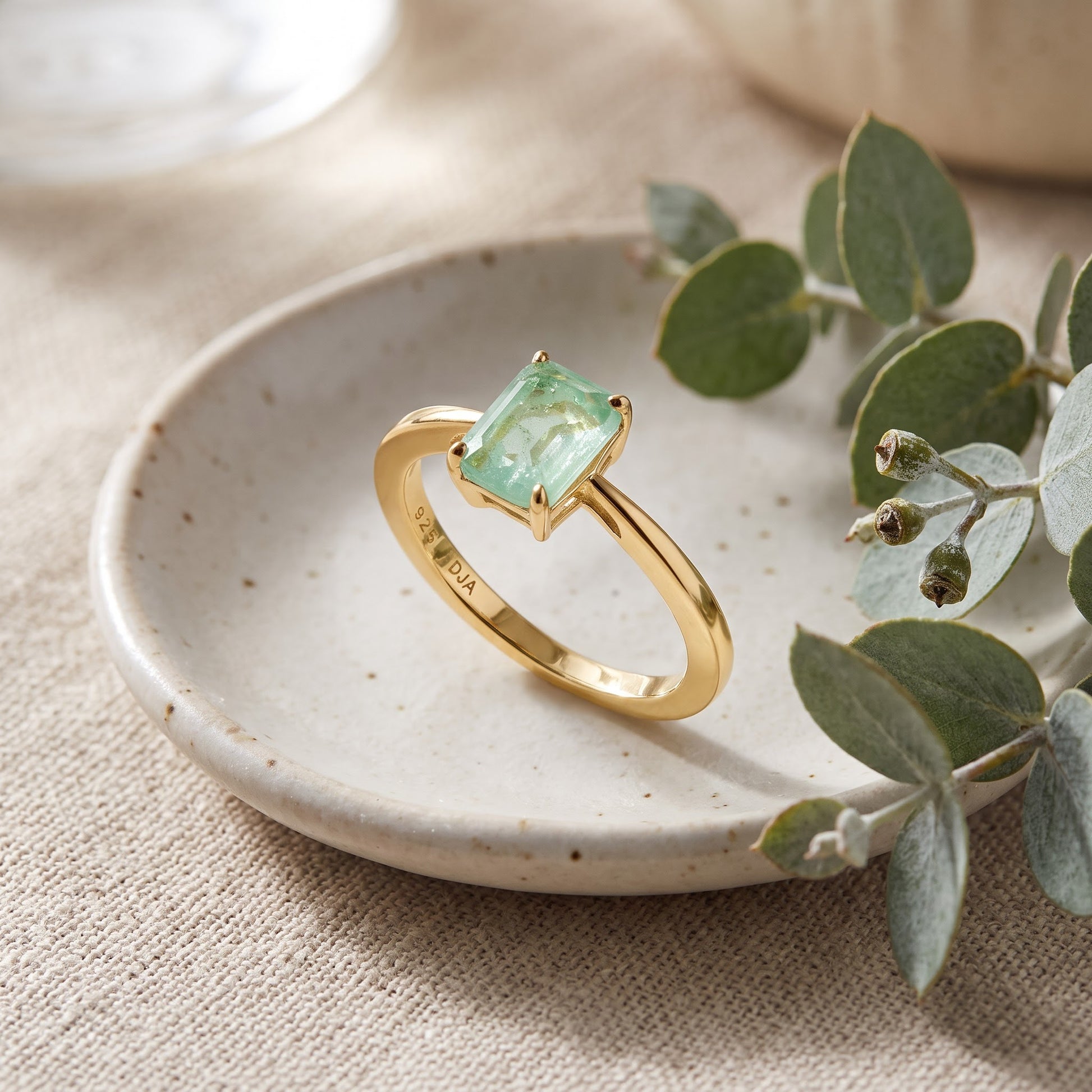 Sterling Silver Gold Plated Light Green CZ Crackle Effect Ring for Women, Cubic Zirconia, Promise Ring Gift view 2