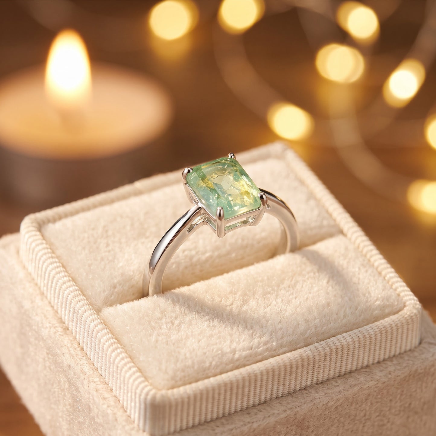 Sterling Silver Gold Plated Light Green CZ Crackle Effect Ring for Women, Cubic Zirconia, Promise Ring Gift view 3