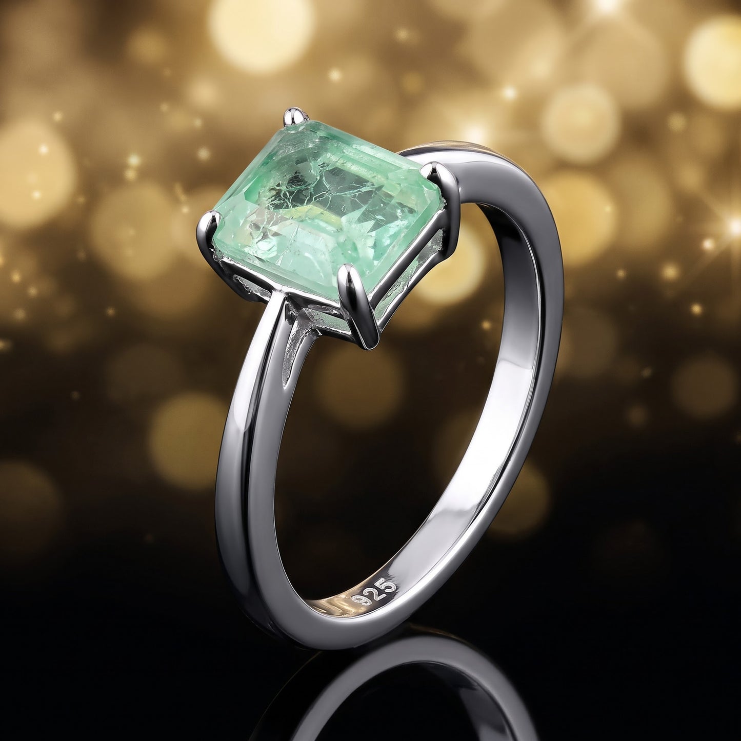 Sterling Silver Gold Plated Light Green CZ Crackle Effect Ring for Women, Cubic Zirconia, Promise Ring Gift view 4