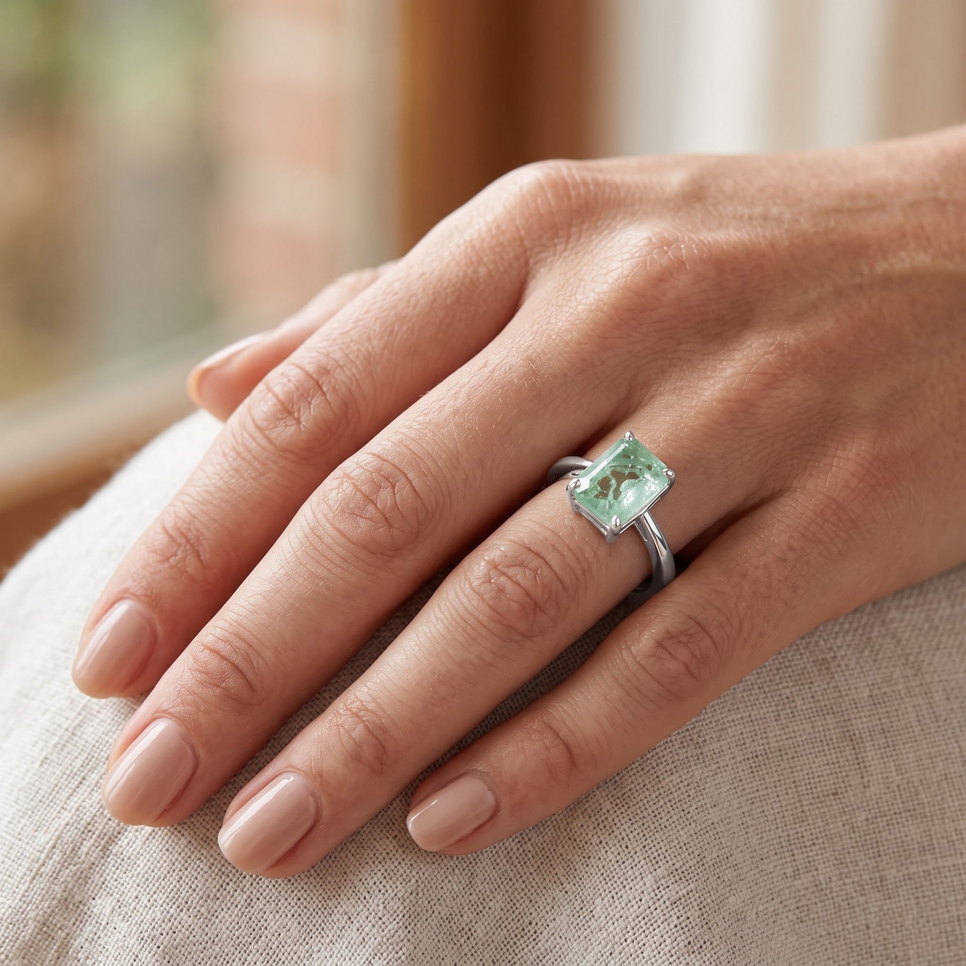 Sterling Silver Gold Plated Light Green CZ Crackle Effect Ring for Women, Cubic Zirconia, Promise Ring Gift view 5