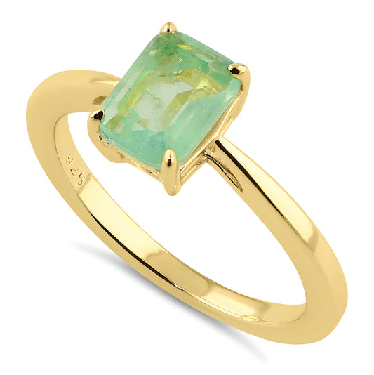 Sterling Silver Gold Plated Light Green CZ Crackle Effect Ring for Women, Cubic Zirconia, Promise Ring Gift