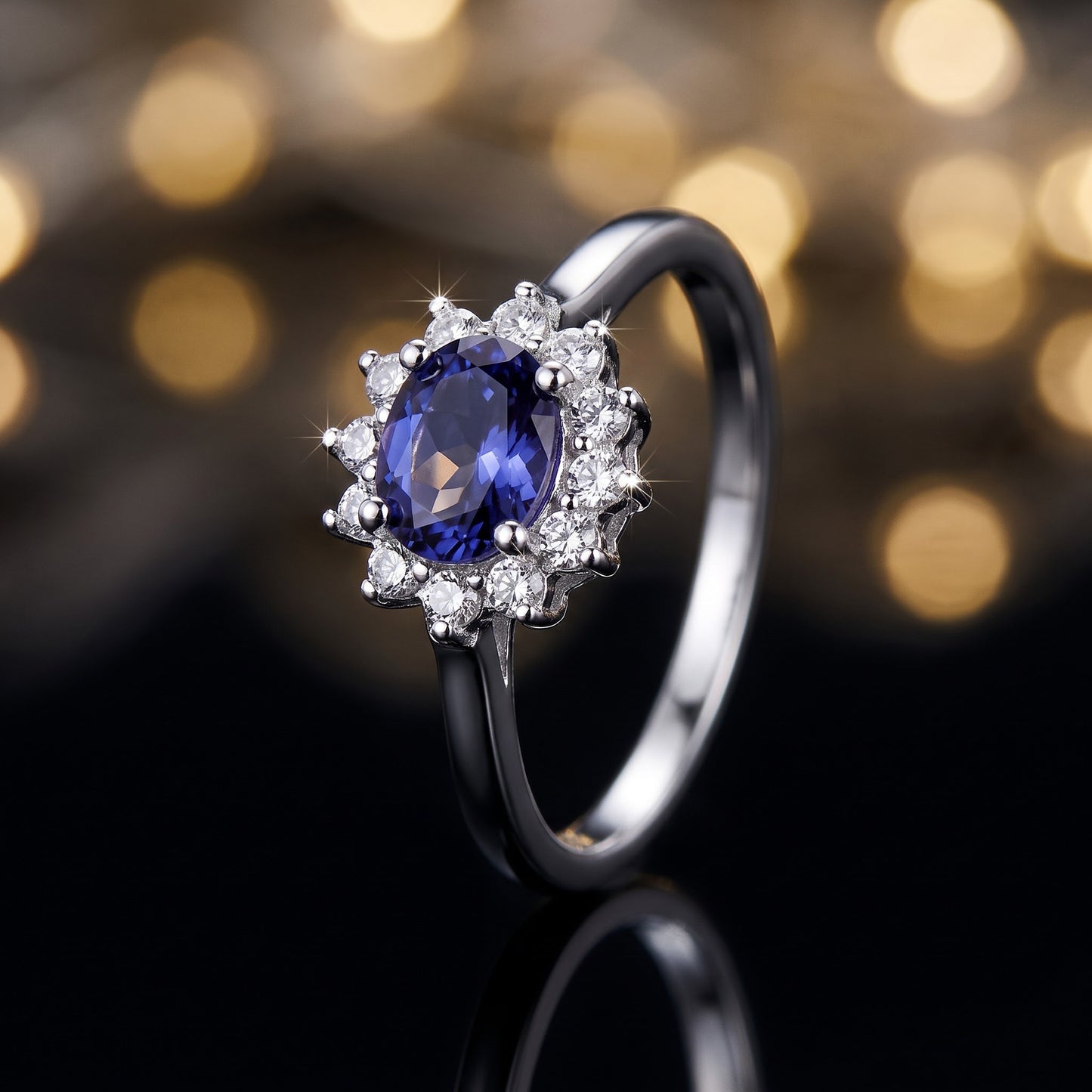 Sterling Silver Oval Blue Tanzanite Halo CZ Engagement Ring for Women, Oval Cubic Zirconia, Promise Ring Gift view 4