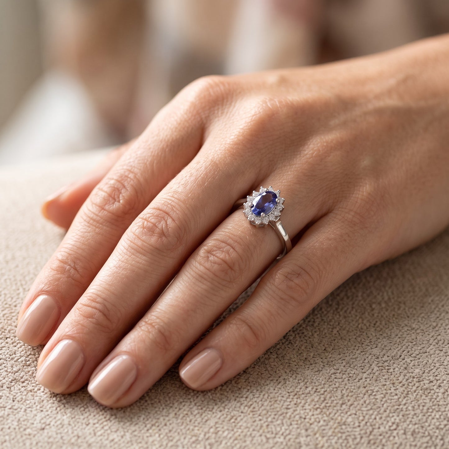 Sterling Silver Oval Blue Tanzanite Halo CZ Engagement Ring for Women, Oval Cubic Zirconia, Promise Ring Gift view 5