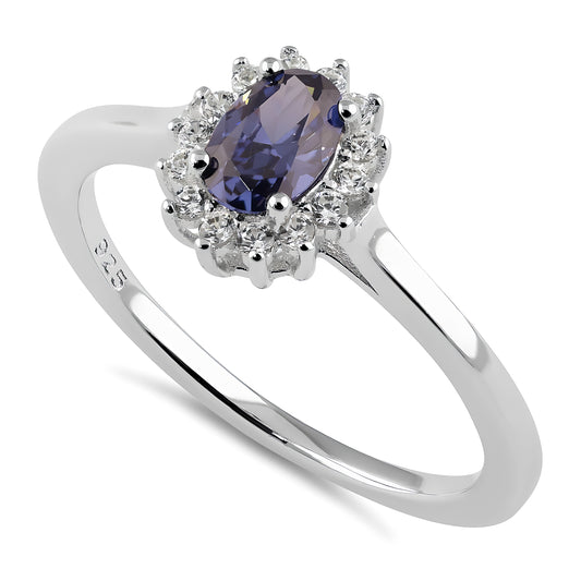 Sterling Silver Oval Blue Tanzanite Halo CZ Engagement Ring for Women, Oval Cubic Zirconia, Promise Ring Gift
