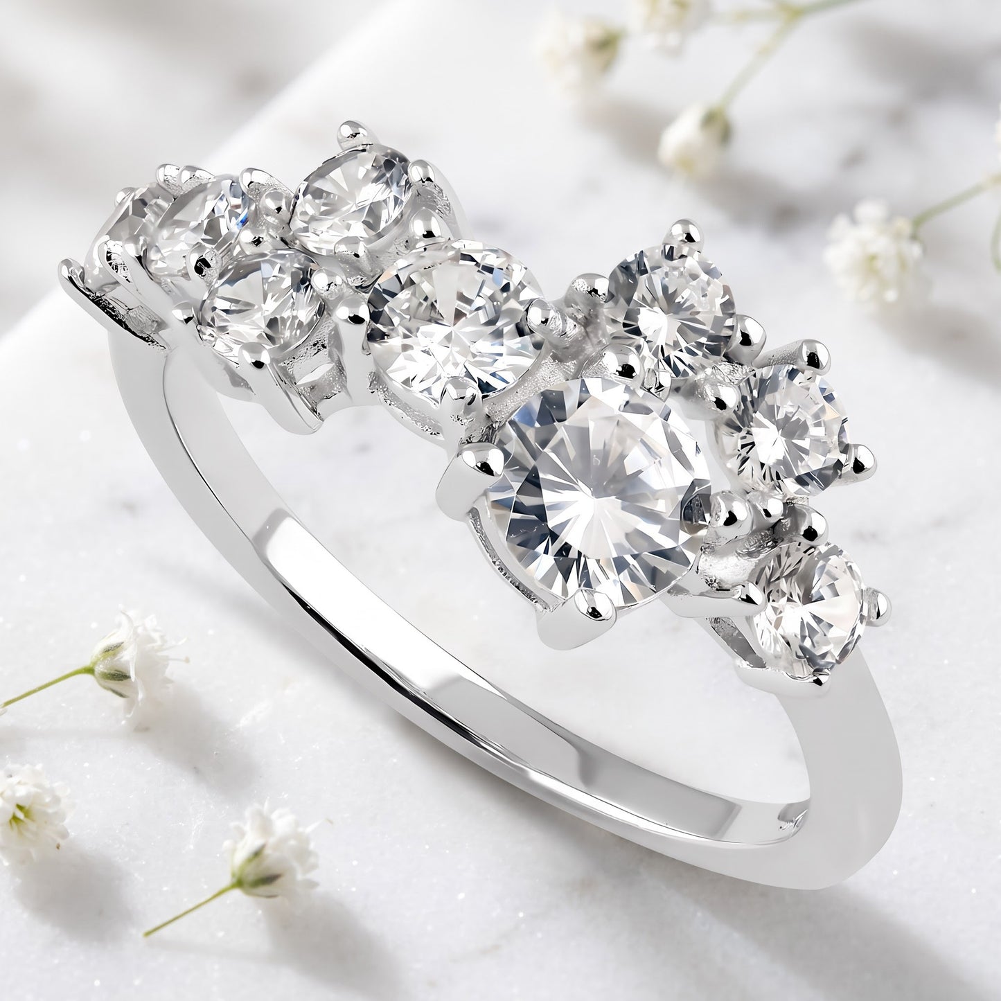 Sterling Silver Round Cut CZ Cluster Ring for Women, Round Cubic Zirconia, Promise Ring Gift view 1