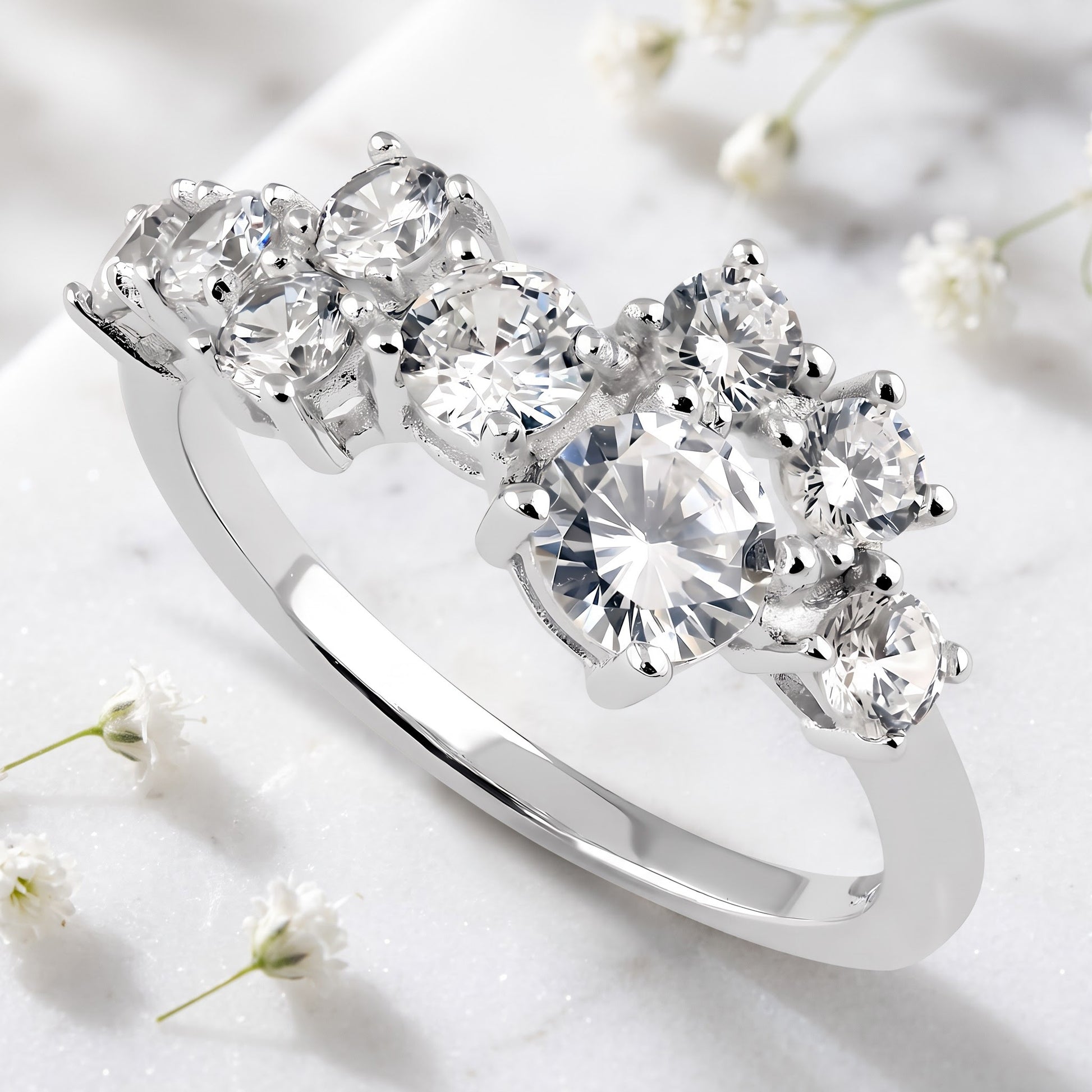 Sterling Silver Round Cut CZ Cluster Ring for Women, Round Cubic Zirconia, Promise Ring Gift view 1