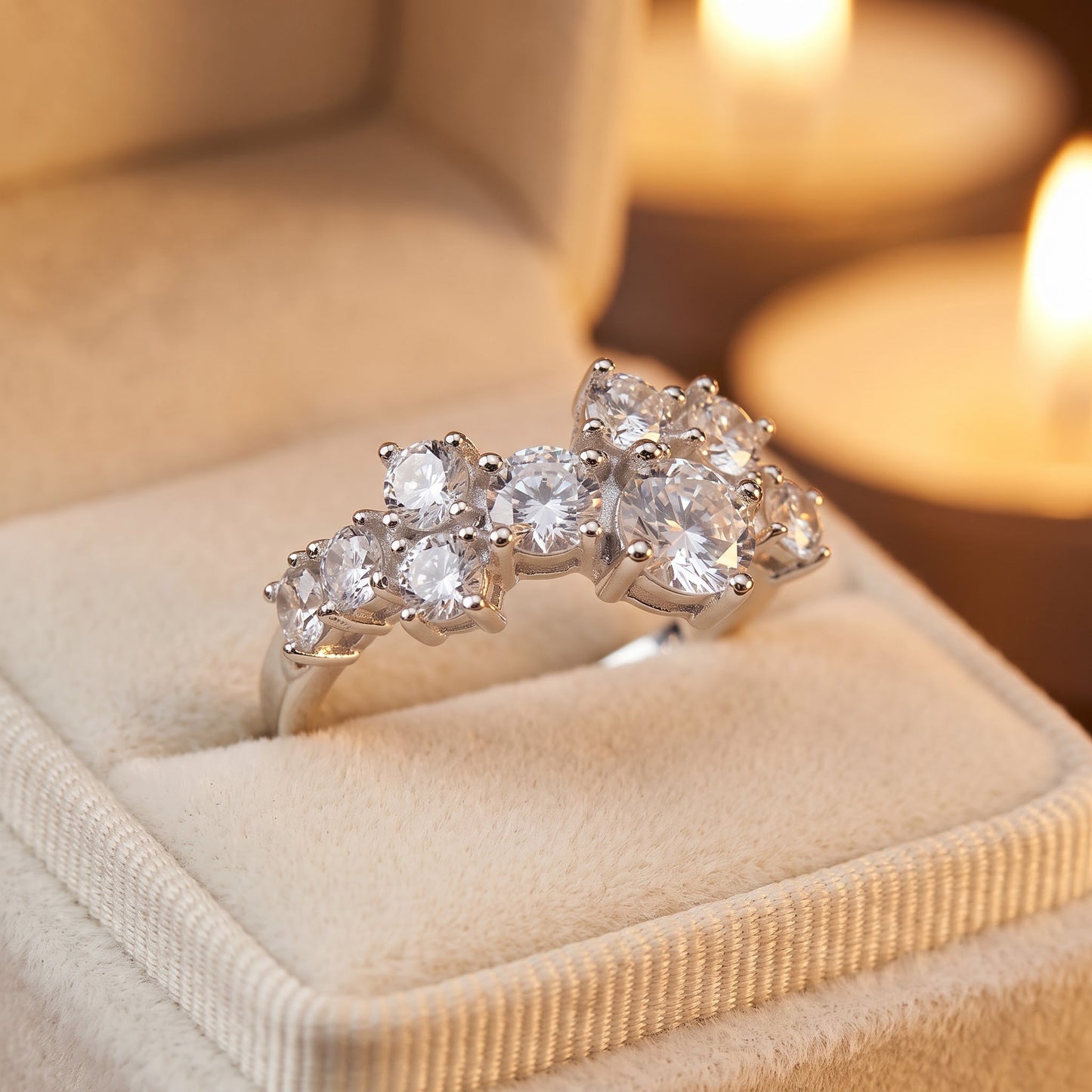 Sterling Silver Round Cut CZ Cluster Ring for Women, Round Cubic Zirconia, Promise Ring Gift view 3