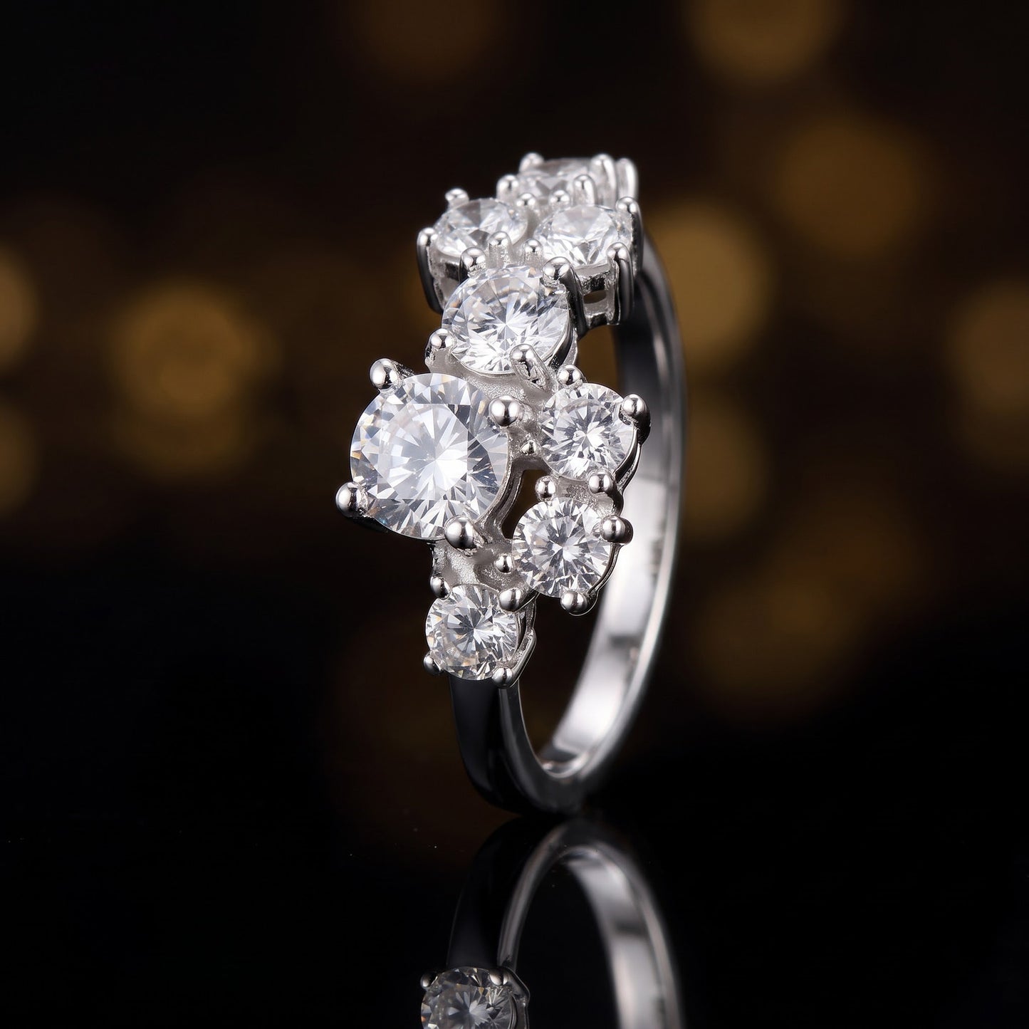 Sterling Silver Round Cut CZ Cluster Ring for Women, Round Cubic Zirconia, Promise Ring Gift view 4