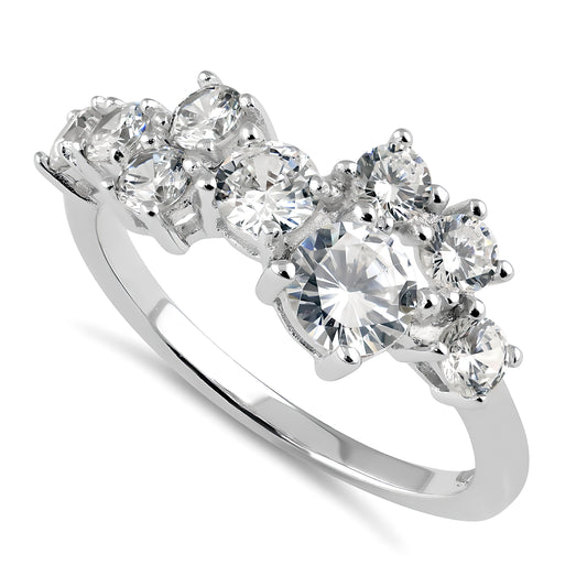 Sterling Silver Round Cut CZ Cluster Ring for Women, Round Cubic Zirconia, Promise Ring Gift