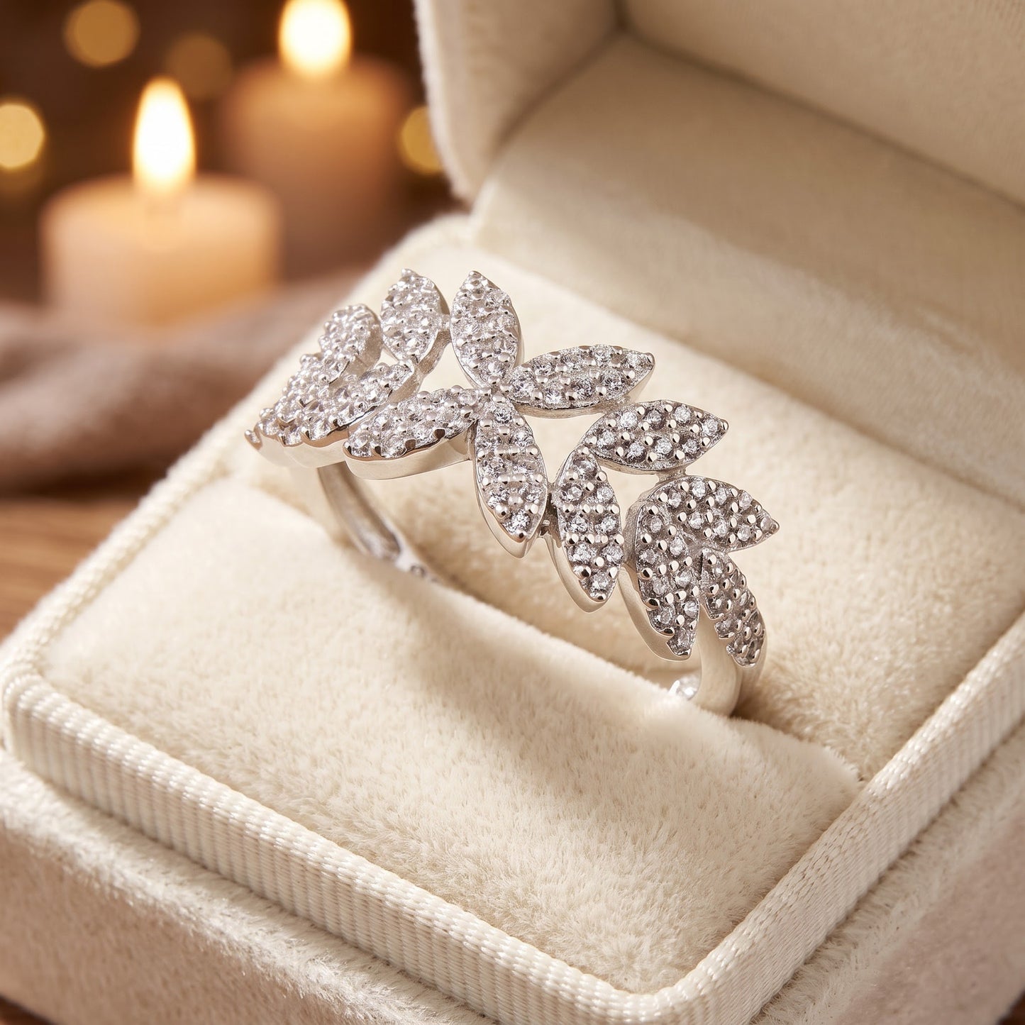 Sterling Silver Elegant Leaf CZ Ring for Women, Cubic Zirconia, Promise Ring Gift view 3