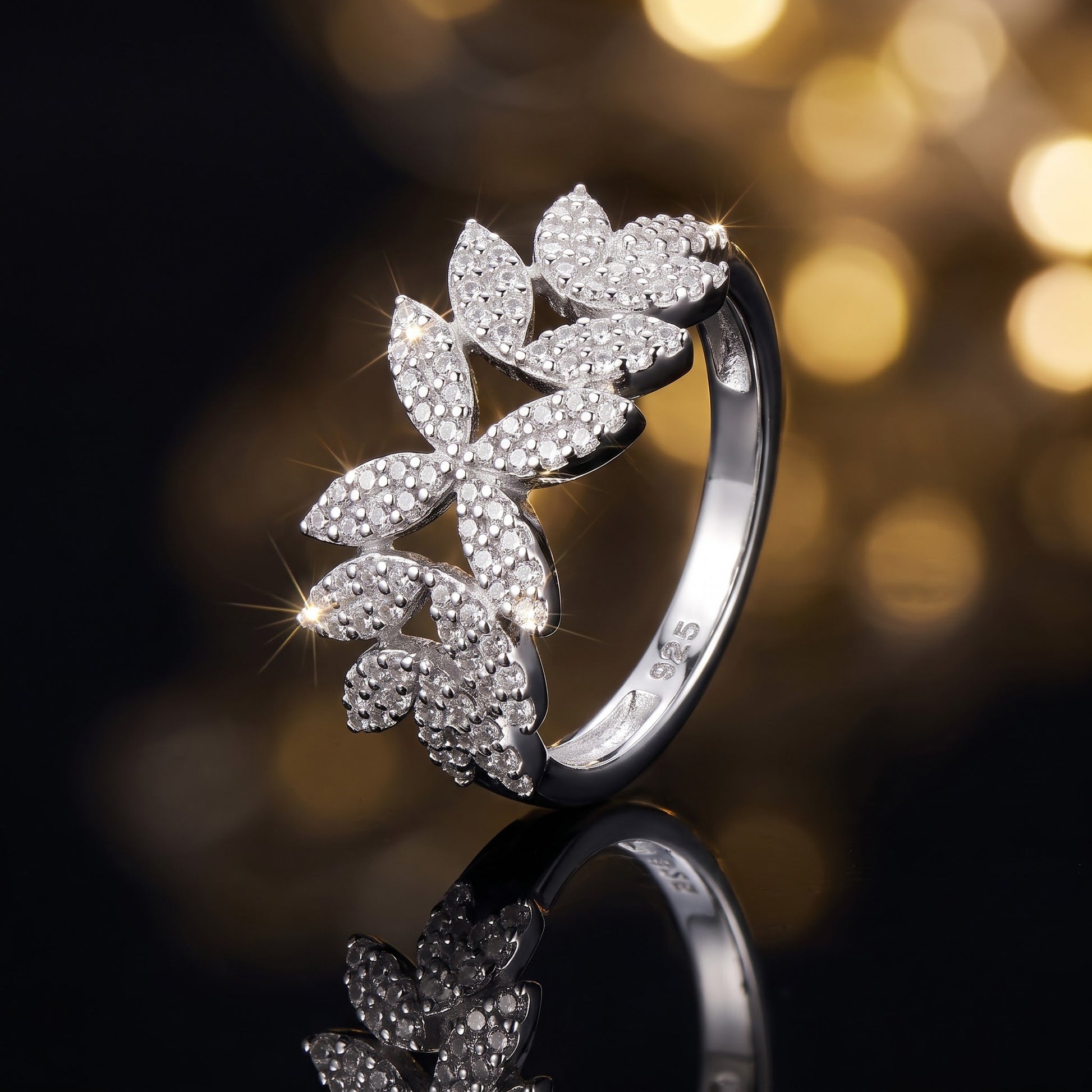 Sterling Silver Elegant Leaf CZ Ring for Women, Cubic Zirconia, Promise Ring Gift view 4