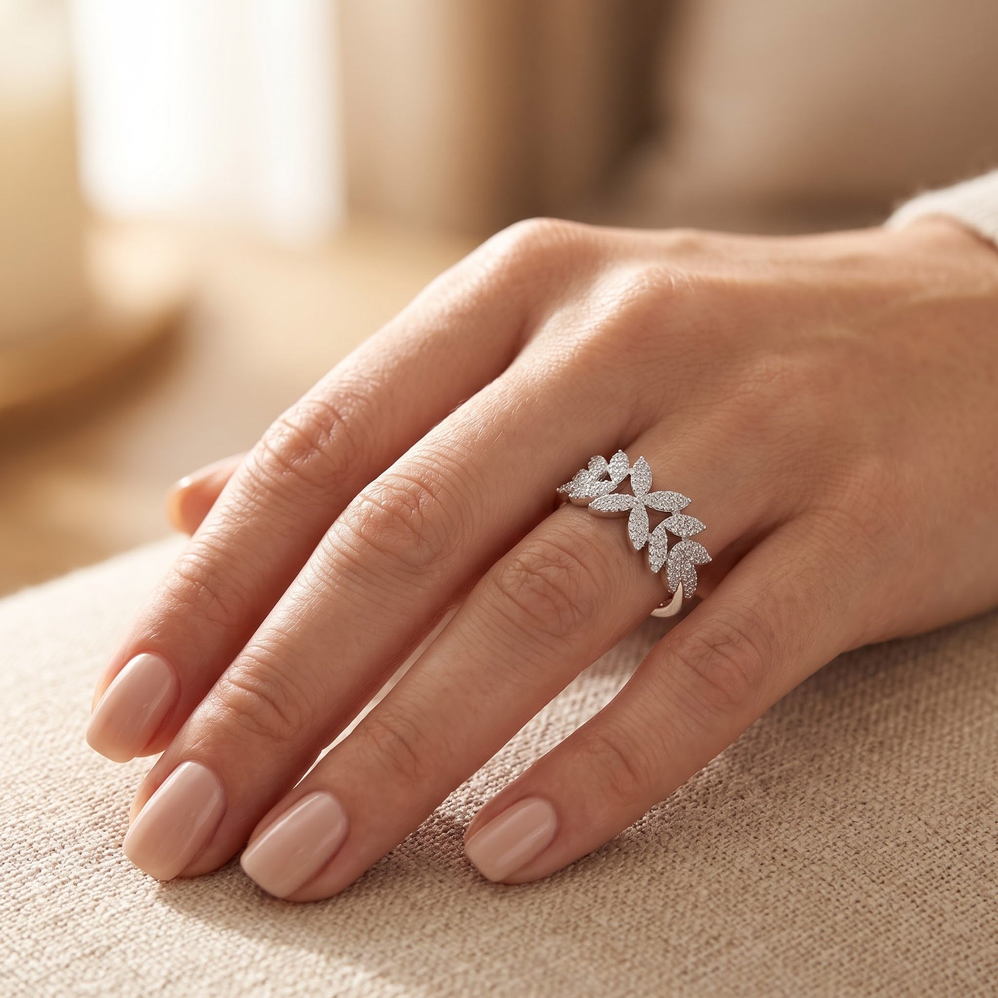 Sterling Silver Elegant Leaf CZ Ring for Women, Cubic Zirconia, Promise Ring Gift view 5