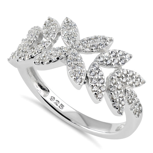 Sterling Silver Elegant Leaf CZ Ring for Women, Cubic Zirconia, Promise Ring Gift
