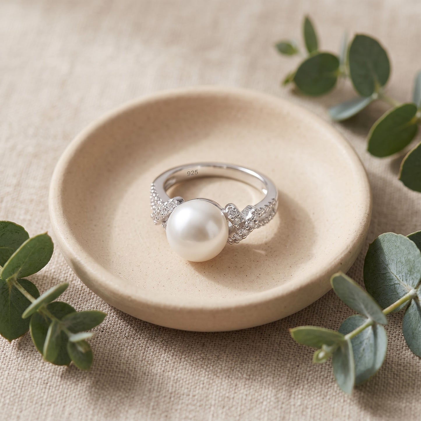 Sterling Silver Knot Shell Pearl CZ Engagement Ring for Women, Cubic Zirconia, Promise Ring Gift view 2