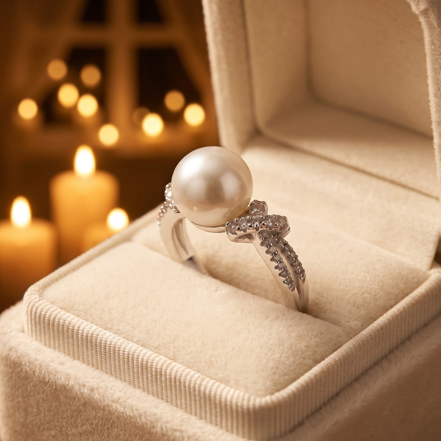 Sterling Silver Knot Shell Pearl CZ Engagement Ring for Women, Cubic Zirconia, Promise Ring Gift view 3