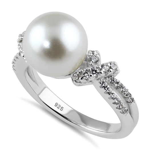 Sterling Silver Knot Shell Pearl CZ Engagement Ring for Women, Cubic Zirconia, Promise Ring Gift
