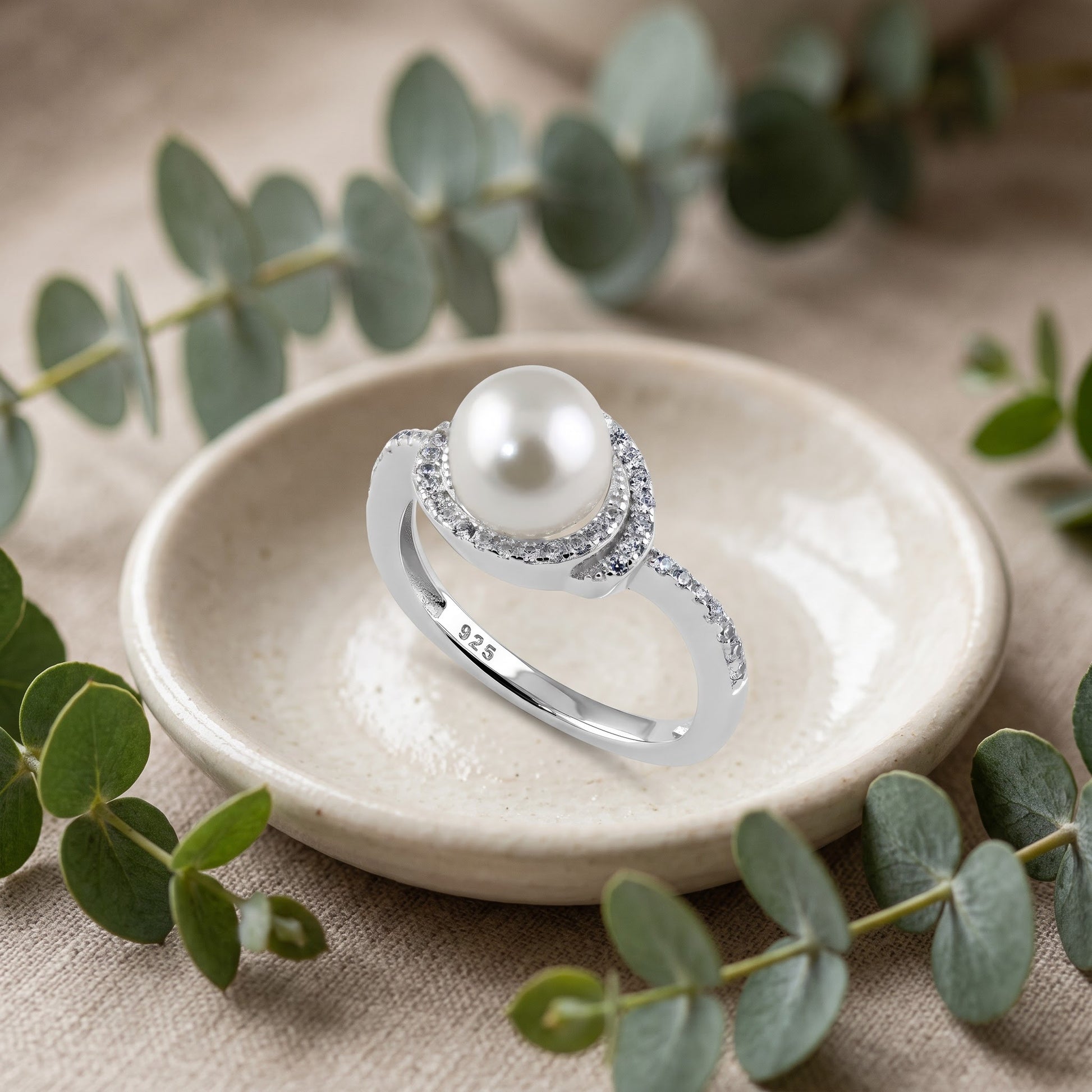 Sterling Silver Spiral Shell Pearl CZ Engagement Ring for Women, Cubic Zirconia, Promise Ring Gift view 2