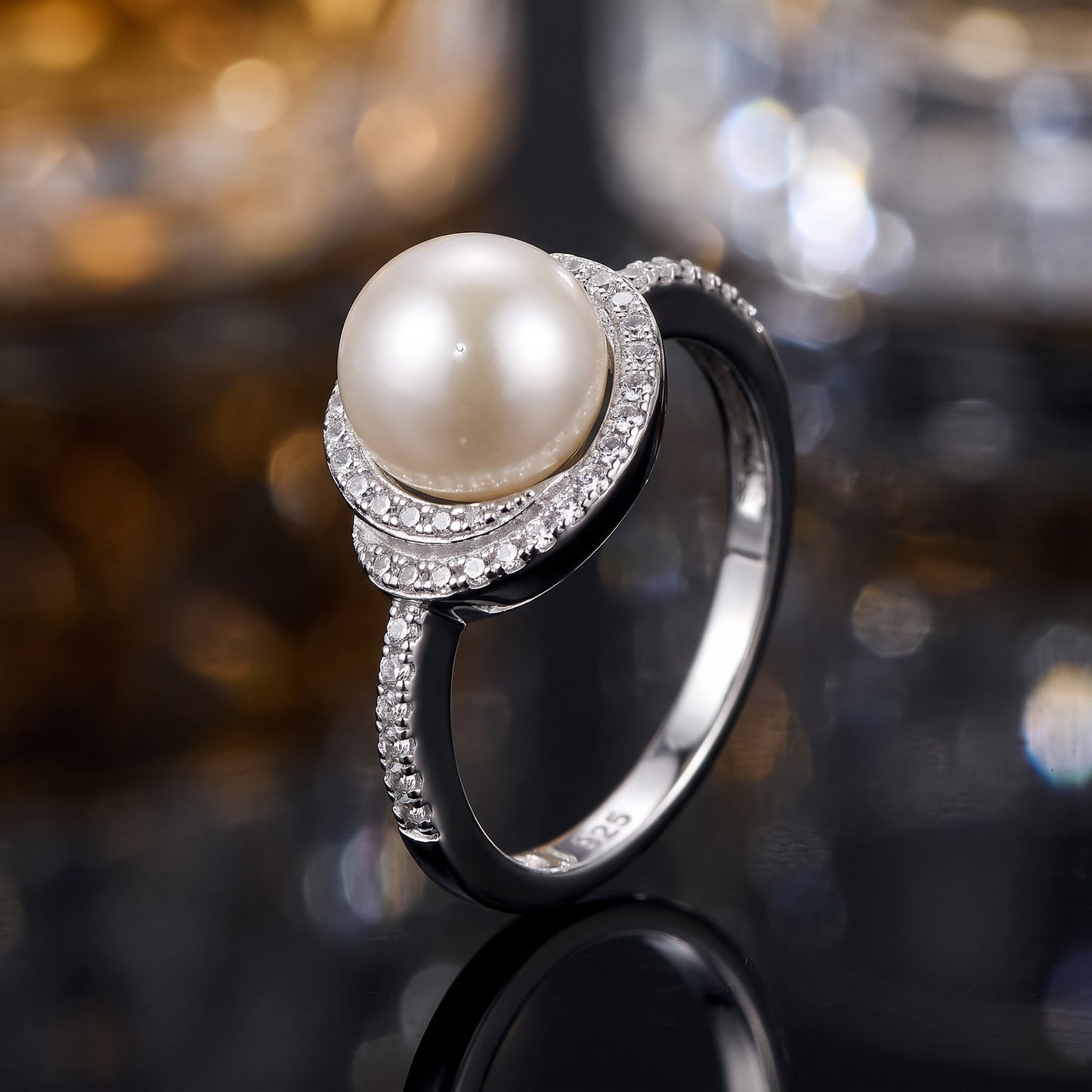Sterling Silver Spiral Shell Pearl CZ Engagement Ring for Women, Cubic Zirconia, Promise Ring Gift view 4