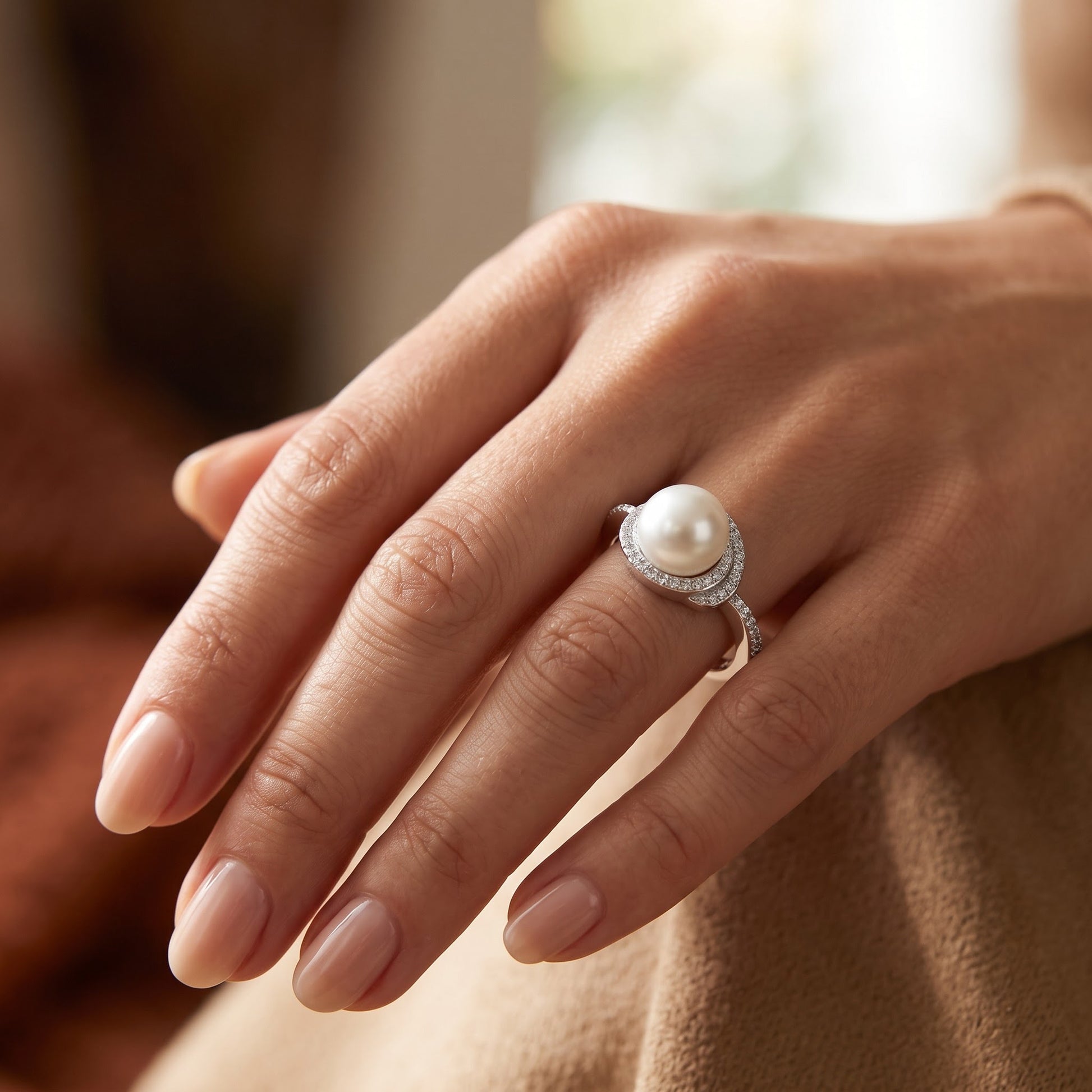 Sterling Silver Spiral Shell Pearl CZ Engagement Ring for Women, Cubic Zirconia, Promise Ring Gift view 5