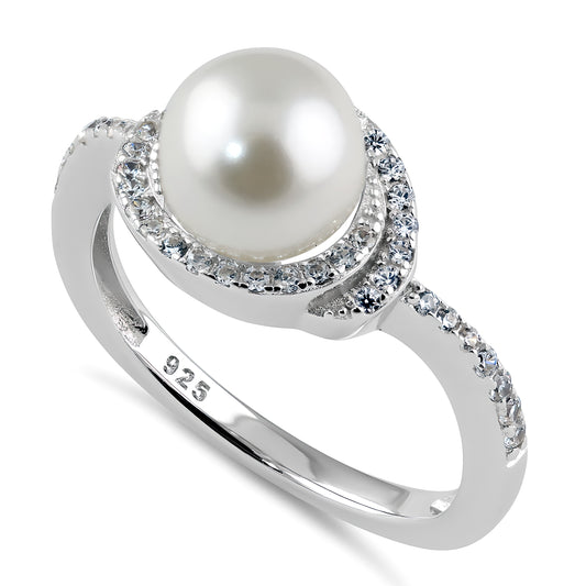 Sterling Silver Spiral Shell Pearl CZ Engagement Ring for Women, Cubic Zirconia, Promise Ring Gift