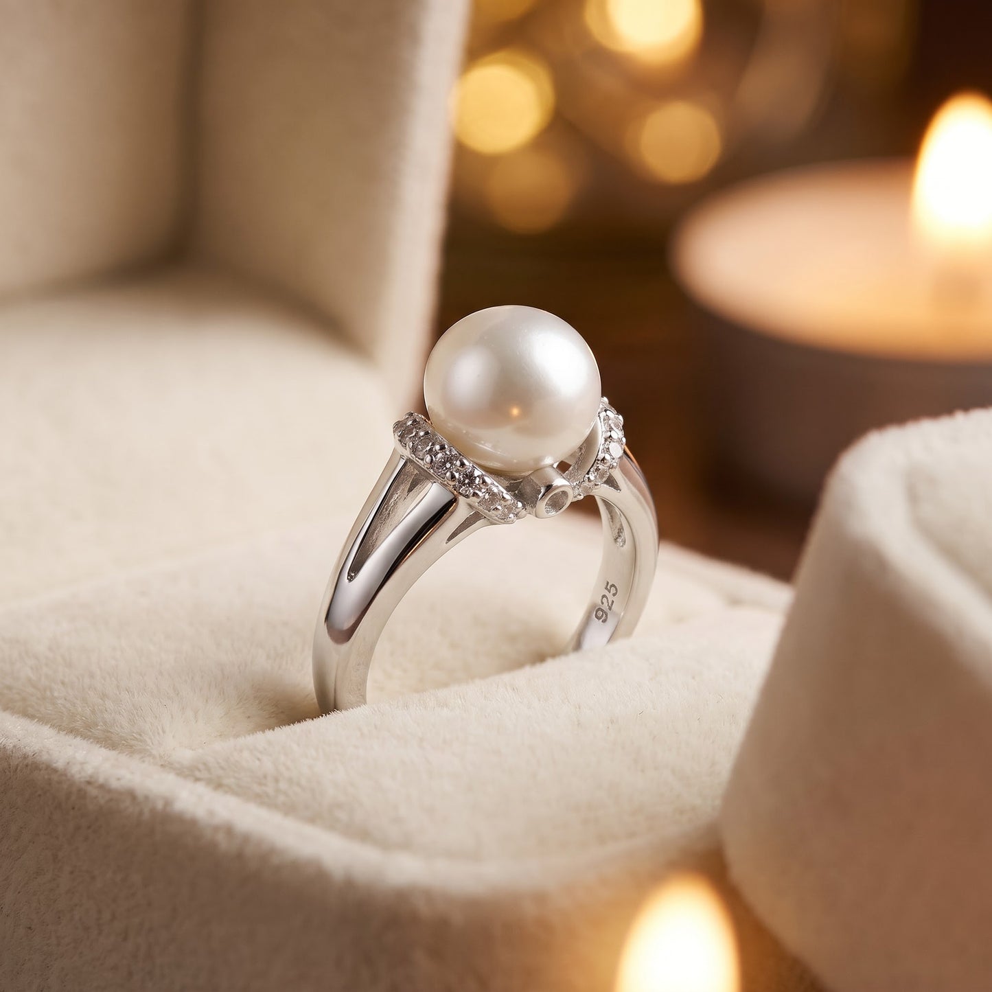 Sterling Silver Classic Shell Pearl CZ Engagement Ring for Women, Cubic Zirconia, Promise Ring Gift view 3