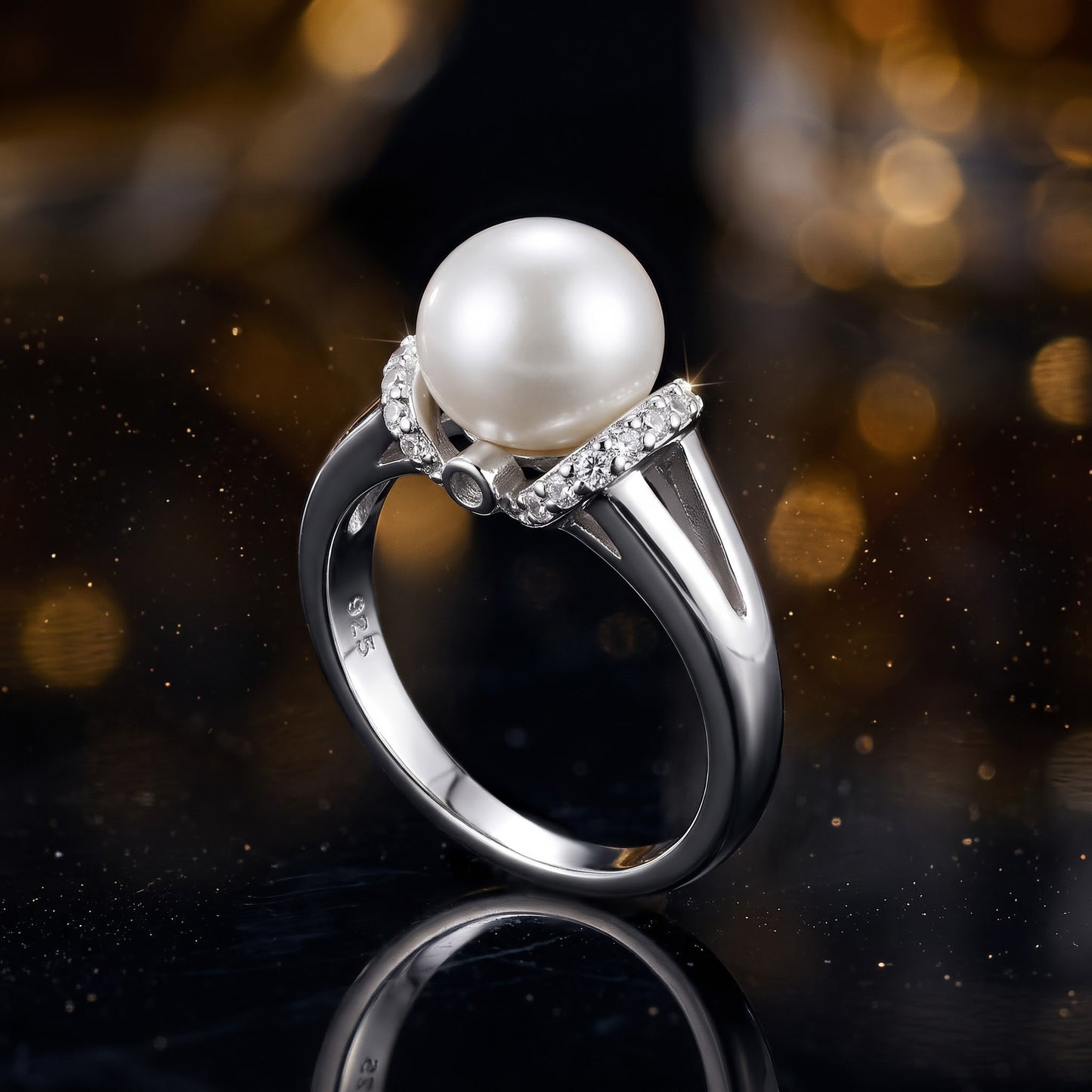 Sterling Silver Classic Shell Pearl CZ Engagement Ring for Women, Cubic Zirconia, Promise Ring Gift view 4