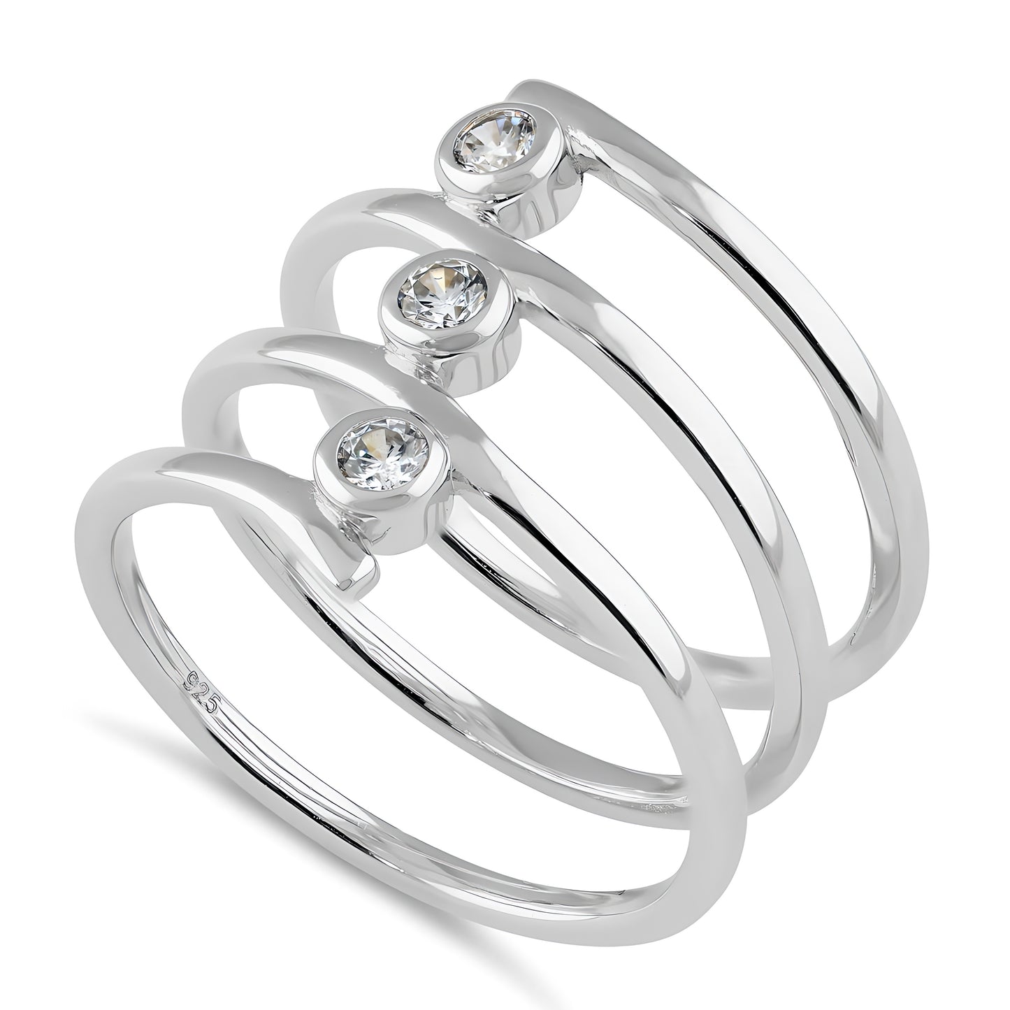 Sterling Silver Spiral CZ Ring for Women, Cubic Zirconia, Promise Ring Gift
