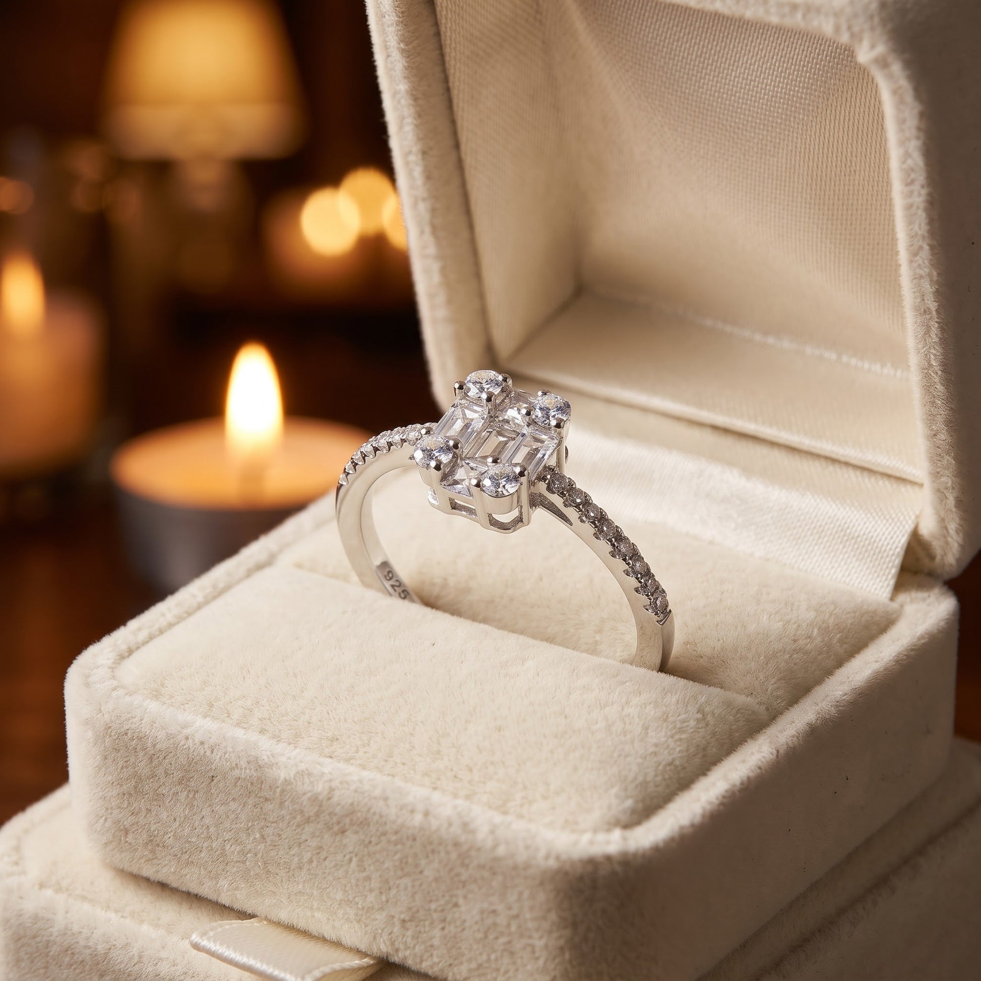 Sterling Silver Baguette Princess & Round Cut CZ Engagement Ring for Women, Princess Cubic Zirconia, Promise Ring Gift view 3
