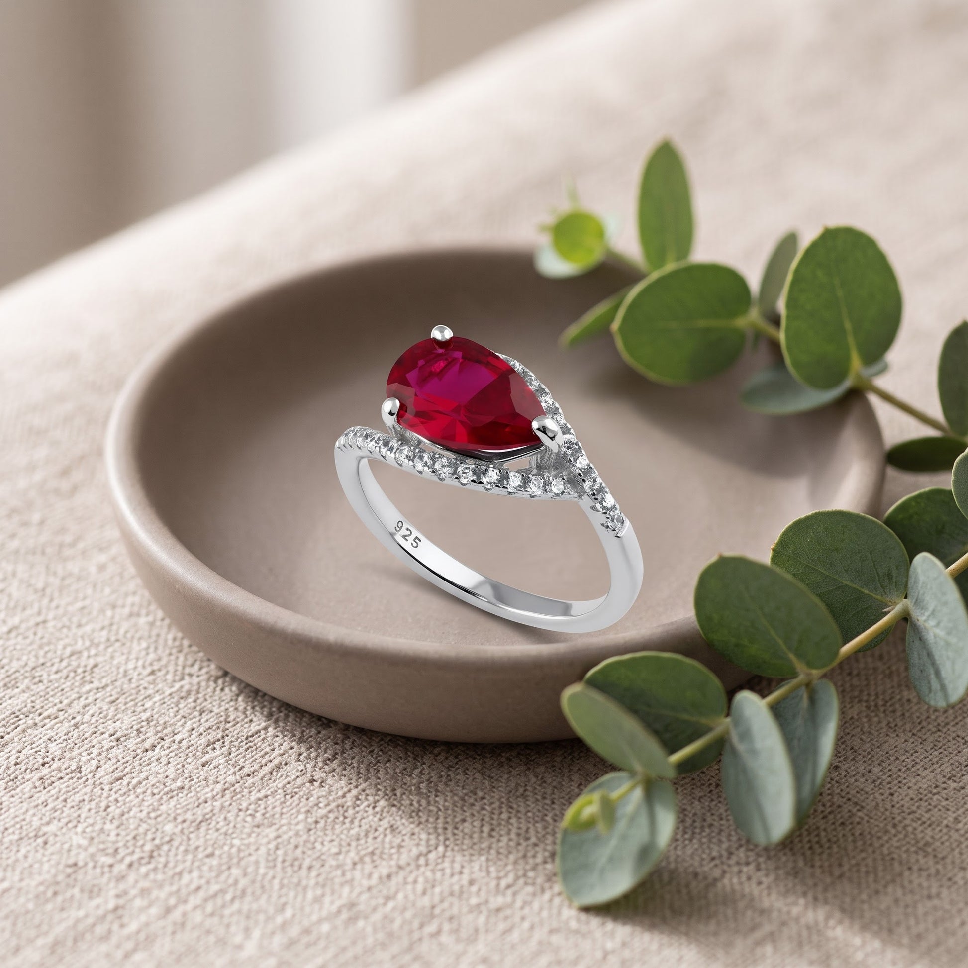 Sterling Silver Rose Gold Plated Ruby Pear CZ Ring for Women, Pear Cubic Zirconia, Promise Ring Gift view 2