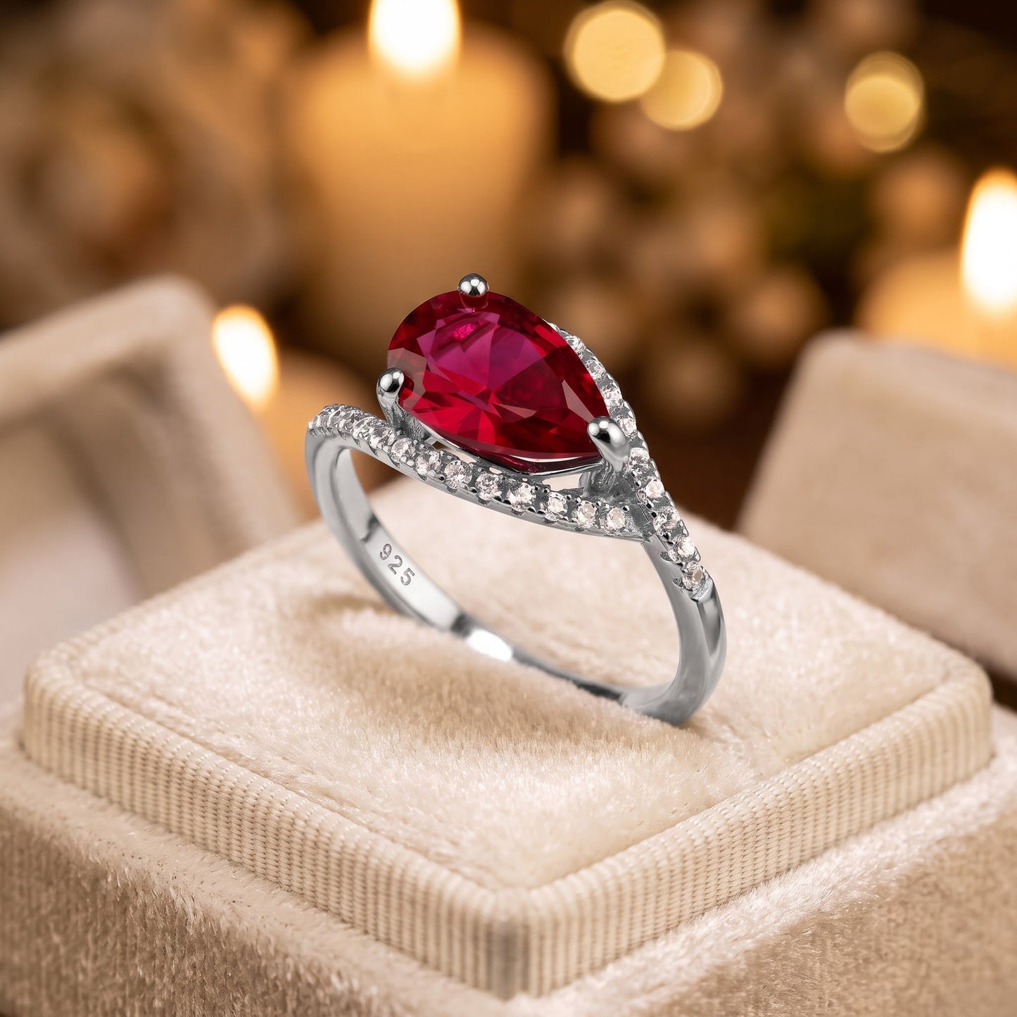 Sterling Silver Rose Gold Plated Ruby Pear CZ Ring for Women, Pear Cubic Zirconia, Promise Ring Gift view 3
