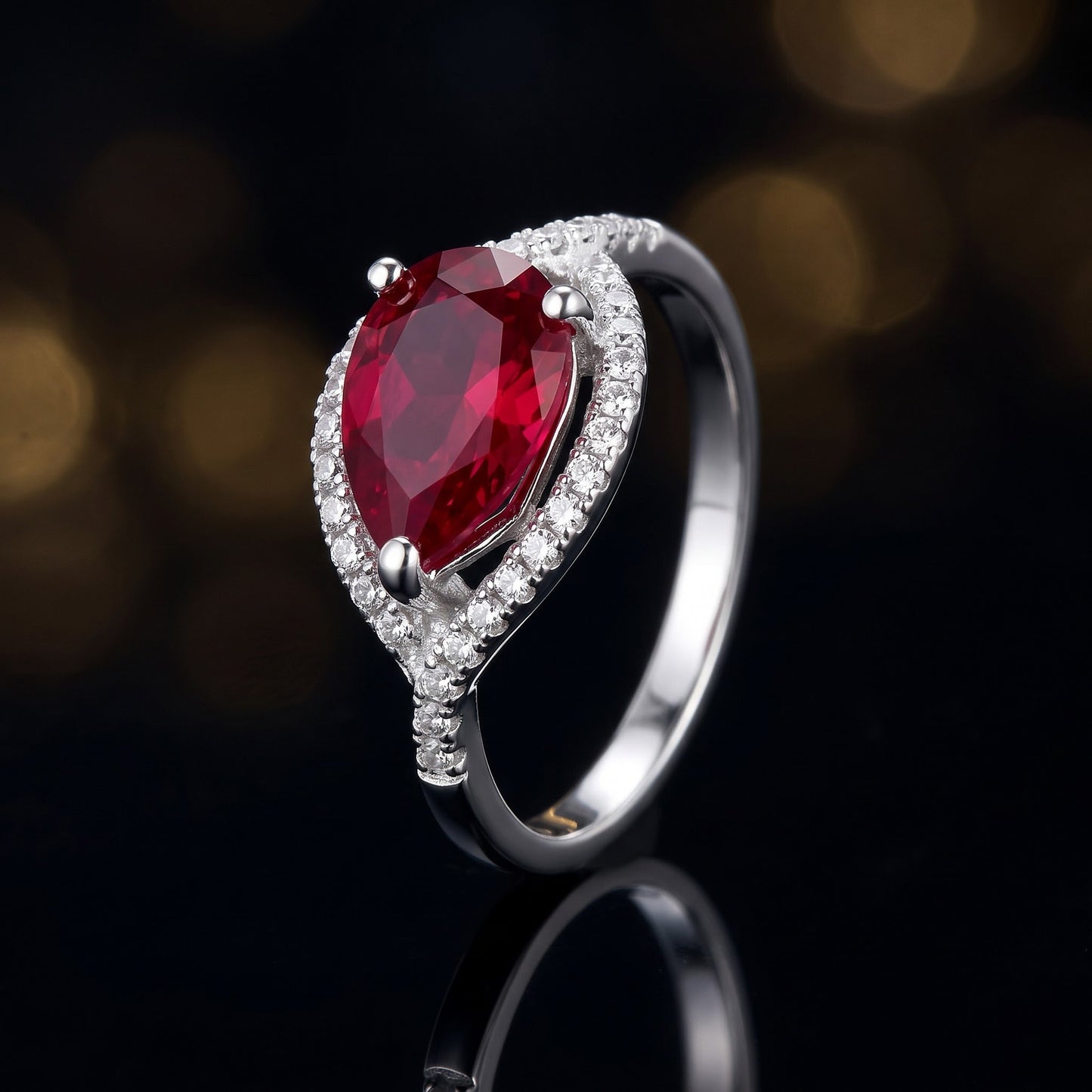 Sterling Silver Rose Gold Plated Ruby Pear CZ Ring for Women, Pear Cubic Zirconia, Promise Ring Gift view 4